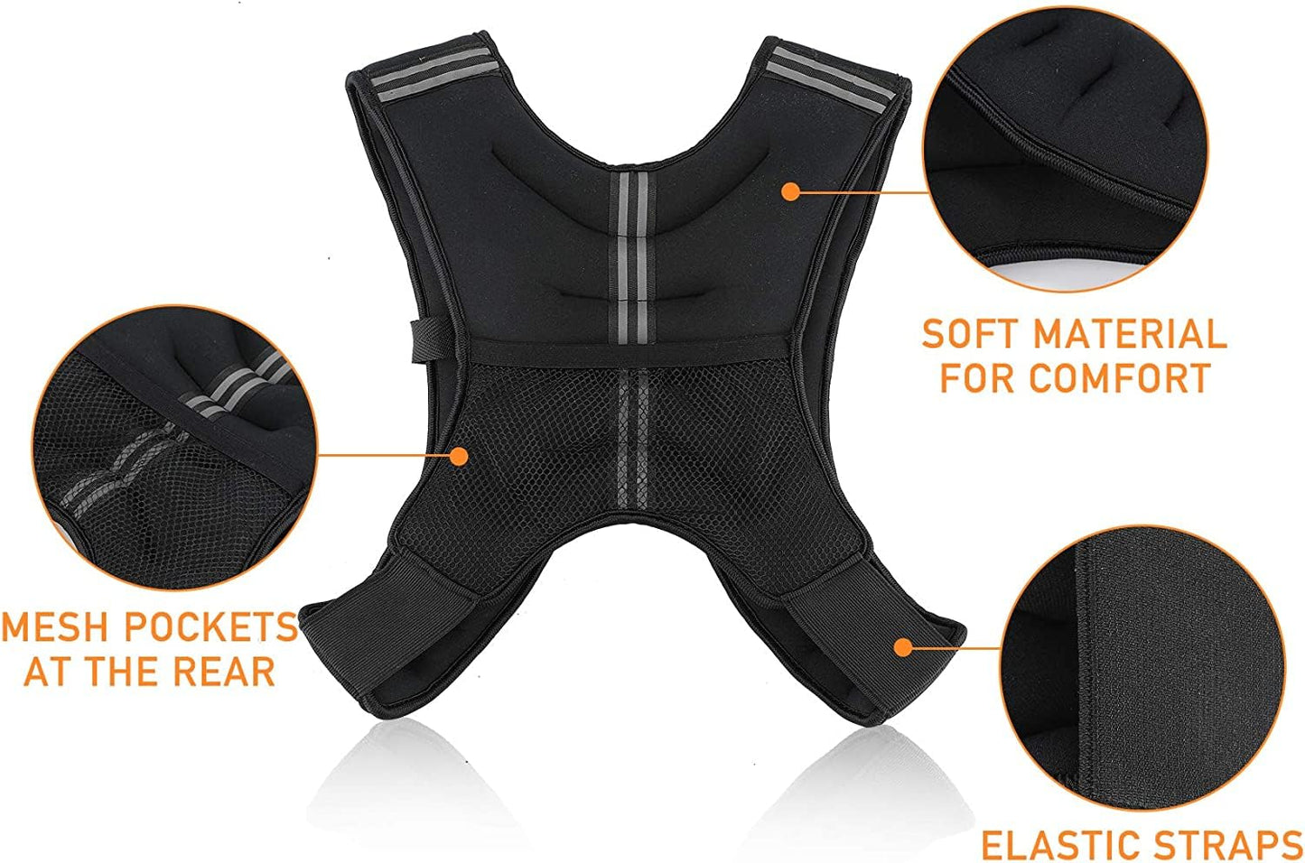 ZELUS Weighted Vest, 6lb/8lb/12lb/16lb/20lb/25lb/30lb Weight Vest with Reflective Stripe for Workout, Strength Training, Running, Fitness, Muscle Building, Weight Loss, Weightlifting(25LB)