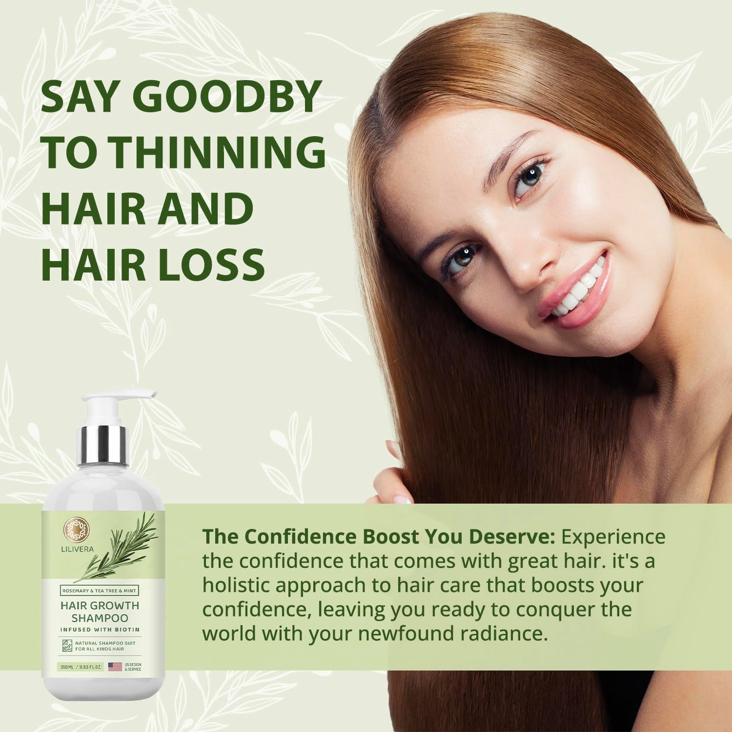 Lilivera Rosemary Hair Growth Shampoo: Shampoo for Hair Loss - Shampoo for Thinning Hair for Men and Women - Rosemary Mint Strengthening Shampoo with Tea Tree Oil Bition - 11.8 fl. oz