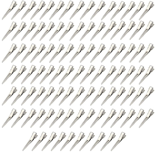 100 Pieces Single Prong Hair Clips, BetterJonny Silver Section Hair Clips 1.75 Inches Curl Clips Metal Alligator Clips Hair Pins for Hair Salon Hair Extensions
