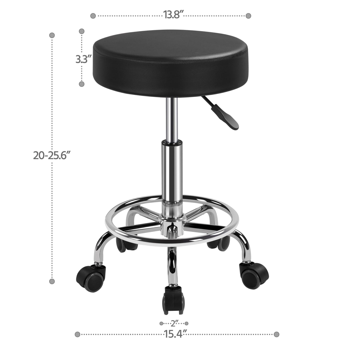 Yaheetech Rolling Stool Adjustable Stool Chair with Wheels Small Round Stool Shop Tattoo Chair with PU Leather Cushioned Seat and Foot Rest, Black