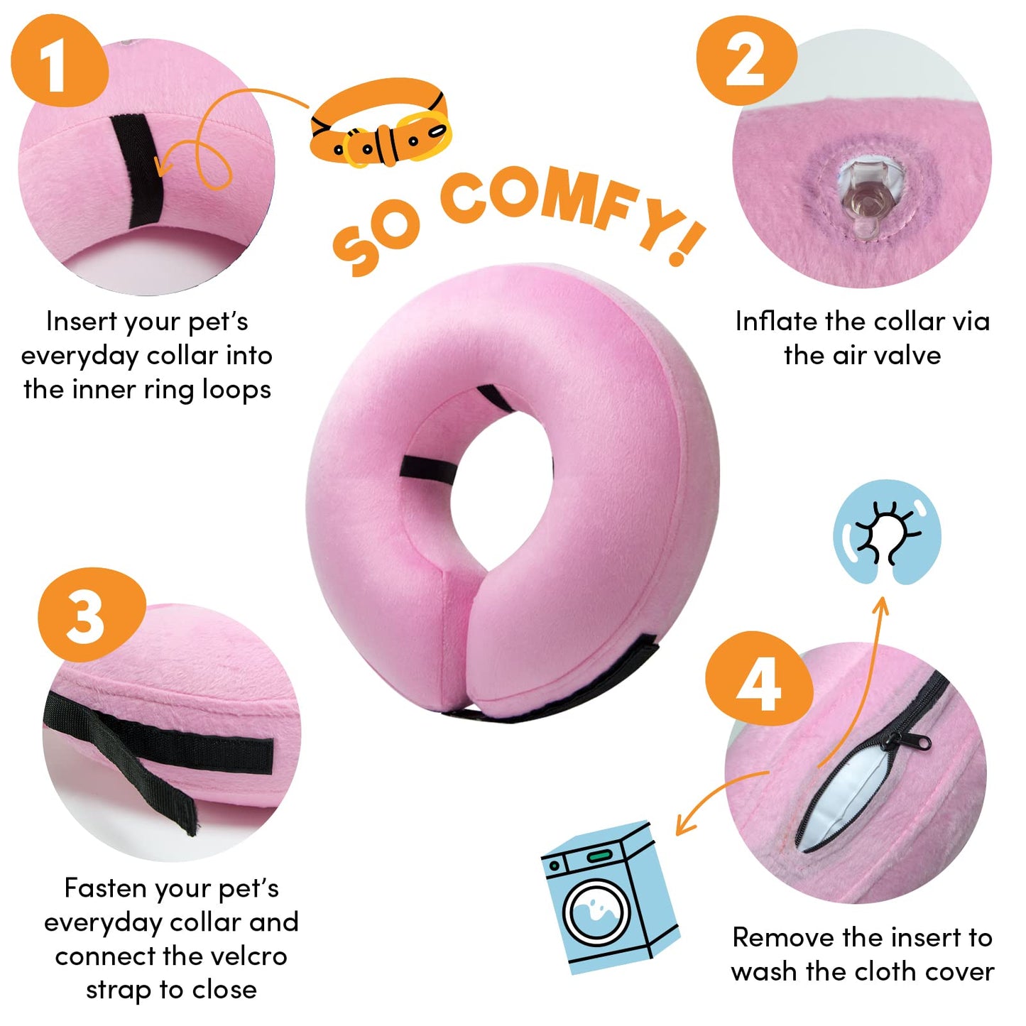 BENCMATE Protective Inflatable Collar for Dogs and Cats - Soft Pet Recovery Collar Does Not Block Vision E-Collar (Small, Pink)