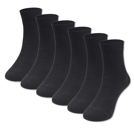 COTTON DAY Unisex Little Kids Youth Boys Girls Soft Cotton Crew School Dress Socks 6 Pack 4-6 Years Ribbed Black S (6)