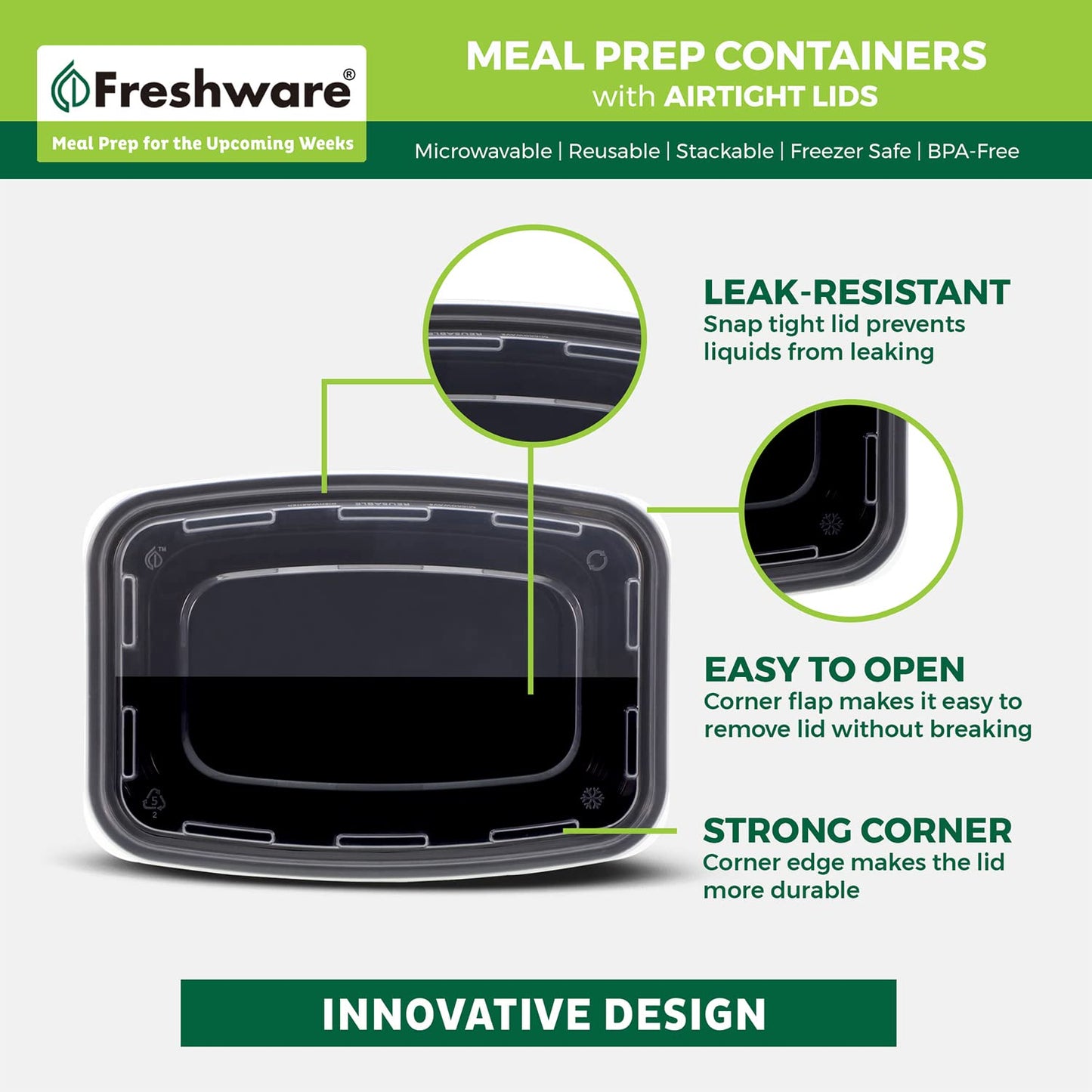 Freshware Meal Prep Containers 1 Compartment Food Storage Containers with Lids, Bento Box, BPA Free, Stackable, (16 oz), 150 count (Pack of 1)