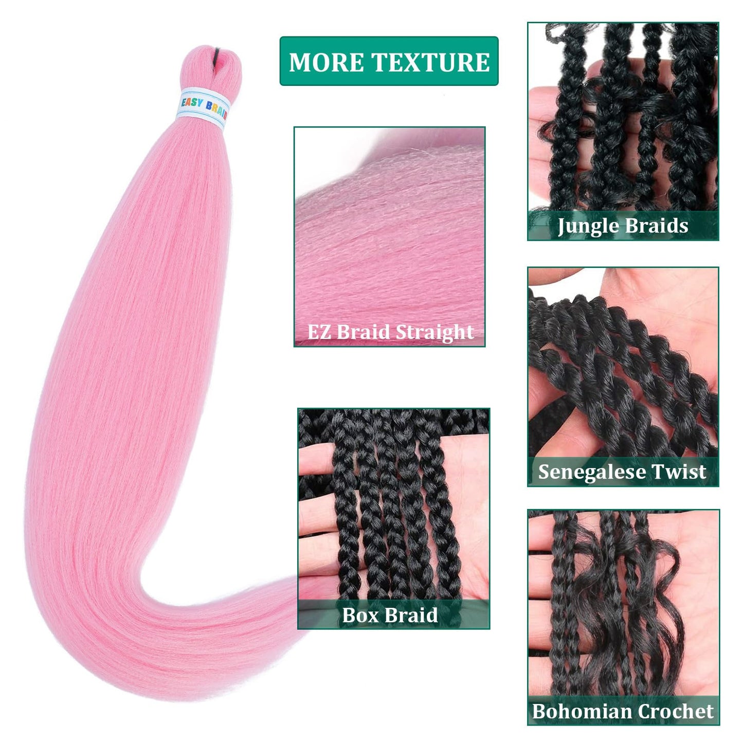 UPruyo Pink Braiding Hair Pre Stretched Kanekalo Prestretched Braiding Hair Extensions 26 inch Synthetic Hair for Braiding Twist Crochet Yaki Light Pink Long Braiding Hair (Light Pink-6 Packs)