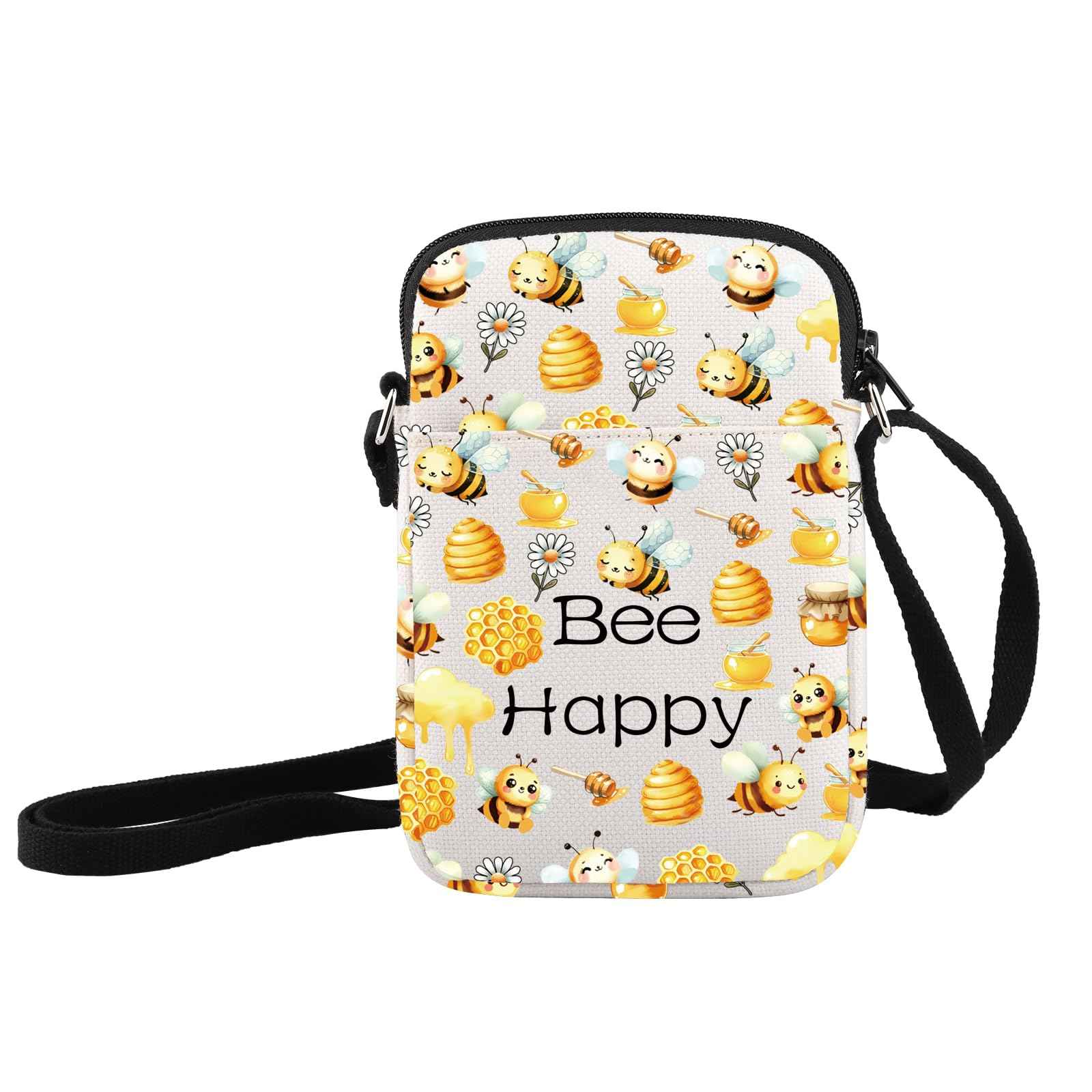 JXGZSO Honey Bee Makeup Bag With Zipper Bee Lover Gifts For Women Bee Cosmetic Bag (Bee Crossbody)