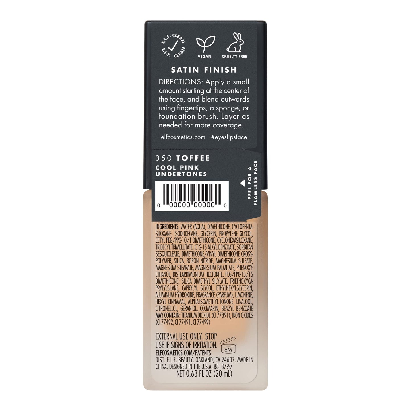 e.l.f. Flawless Finish Foundation, Lightweight & Medium Coverage, Semi-Matte Finish, Toffee, 0.68 Fl Oz (20mL)