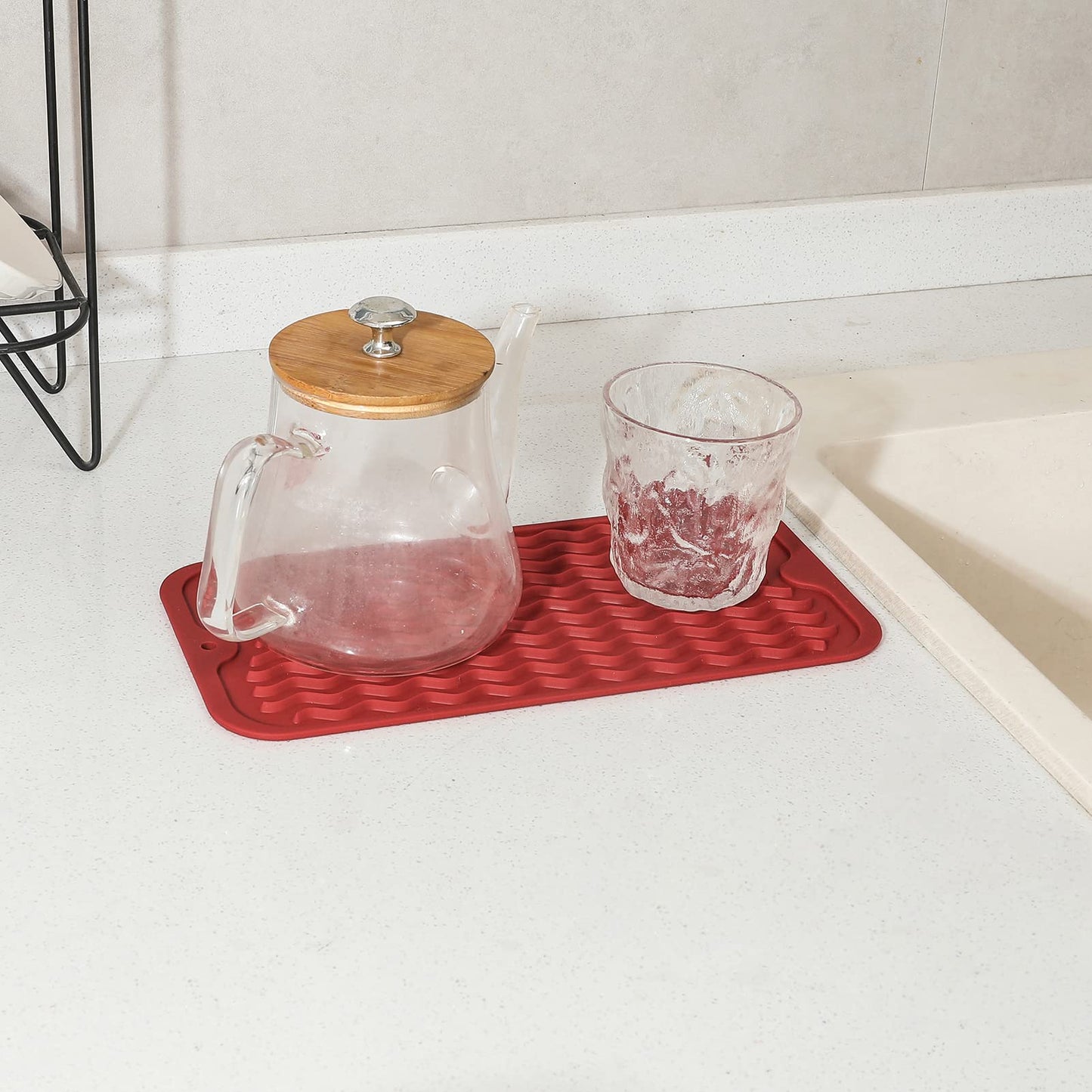 MicoYang Silicone Dish Drying Mat for Multiple Usage,Easy clean,Eco-friendly,Heat-resistant Silicone Mat for Kitchen Counter,Sink,Bar,Bottle,or Cup Red S 12 inches x 6 inches