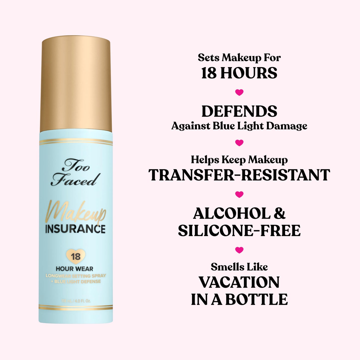 Too Faced Makeup Insurance Setting Spray | Hydrating, Long Lasting, Vegan + Cruelty Free, 4 Fl Oz