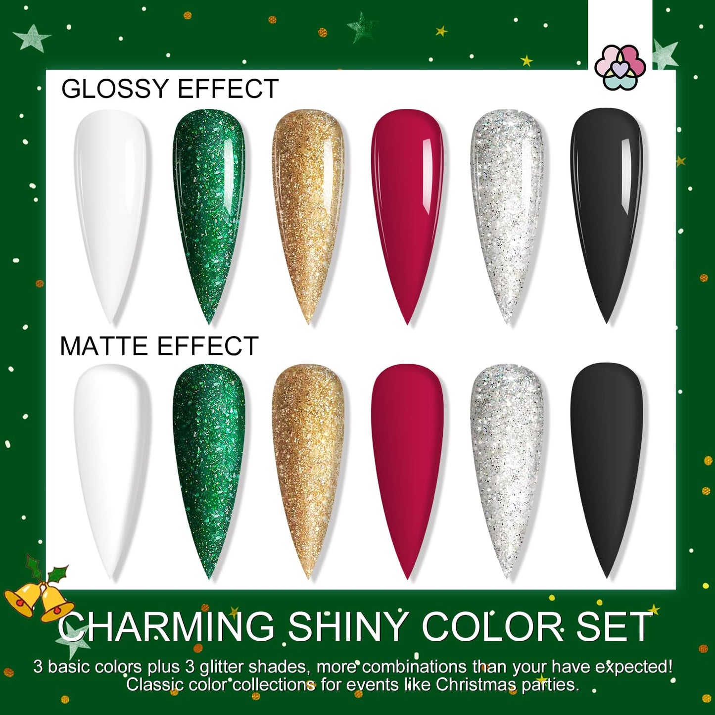 VRENMOL Poly Nails GelSet: 6 Colors Red Black Golden Poly Nails Gel Glitter UV Nail Extension Gel Easy Trendy Beginner DIY Manicure Beauty Xmas Gift for Women Girls Salon Home Day