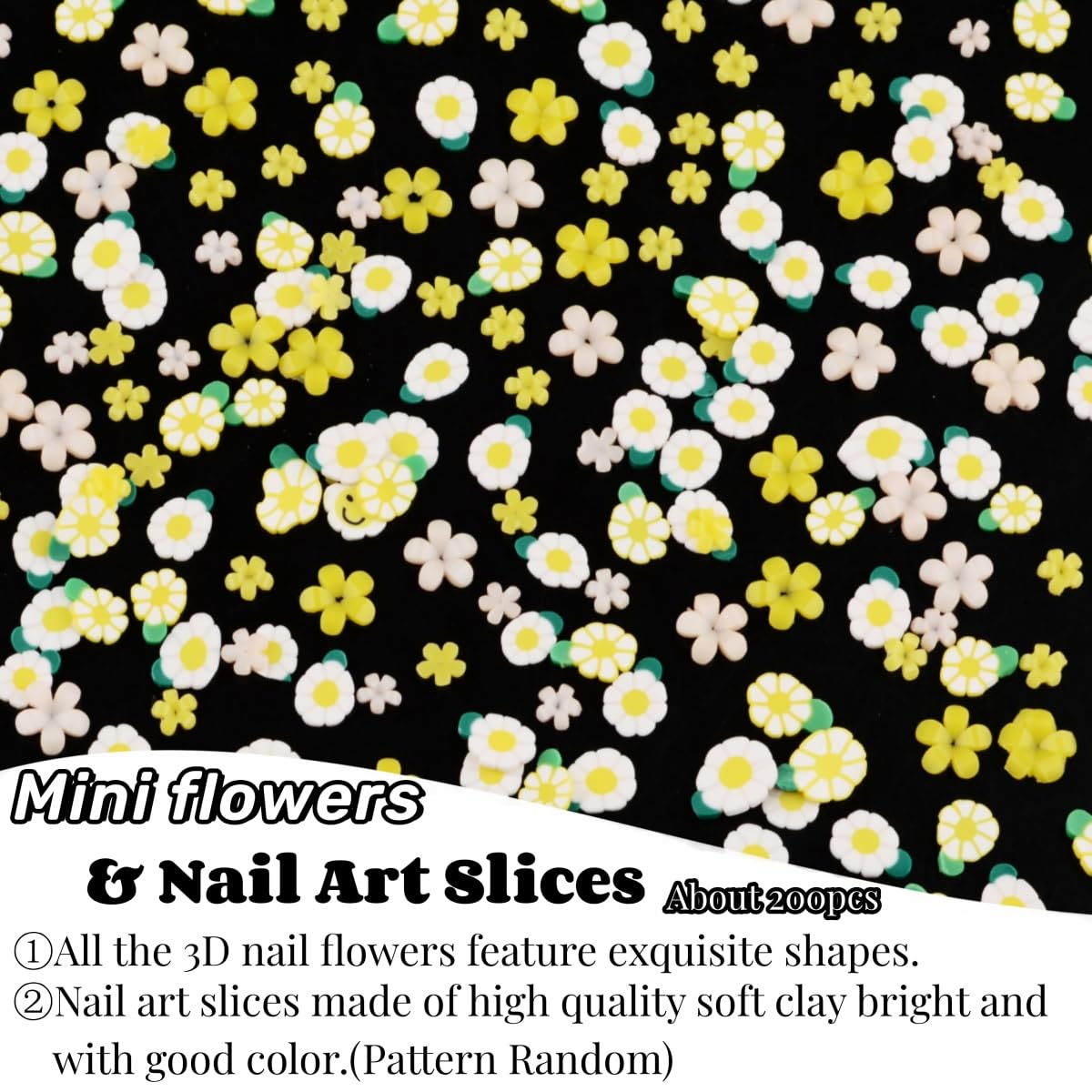 Umillars 400pcs Butterfly Bow Bear Snake Rabbit Moon Heart Rose Flowers Nail Art Charms with 450pcs Special Shape Flatback Rhinestones and Polymer Slices for Nail Art Designs (Yellow)