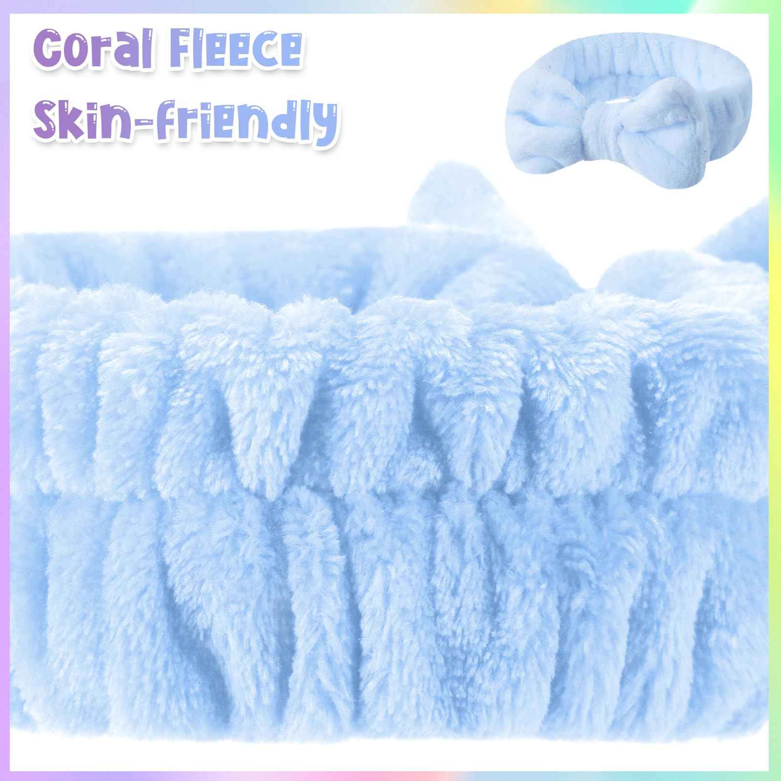 WILLBOND 48 Pieces Pastel Spa Headband Bulk Flannel Bow Hair Band Fluffy Plush Facial Makeup Headband for Women Washing Face Spa Shower Cleansing