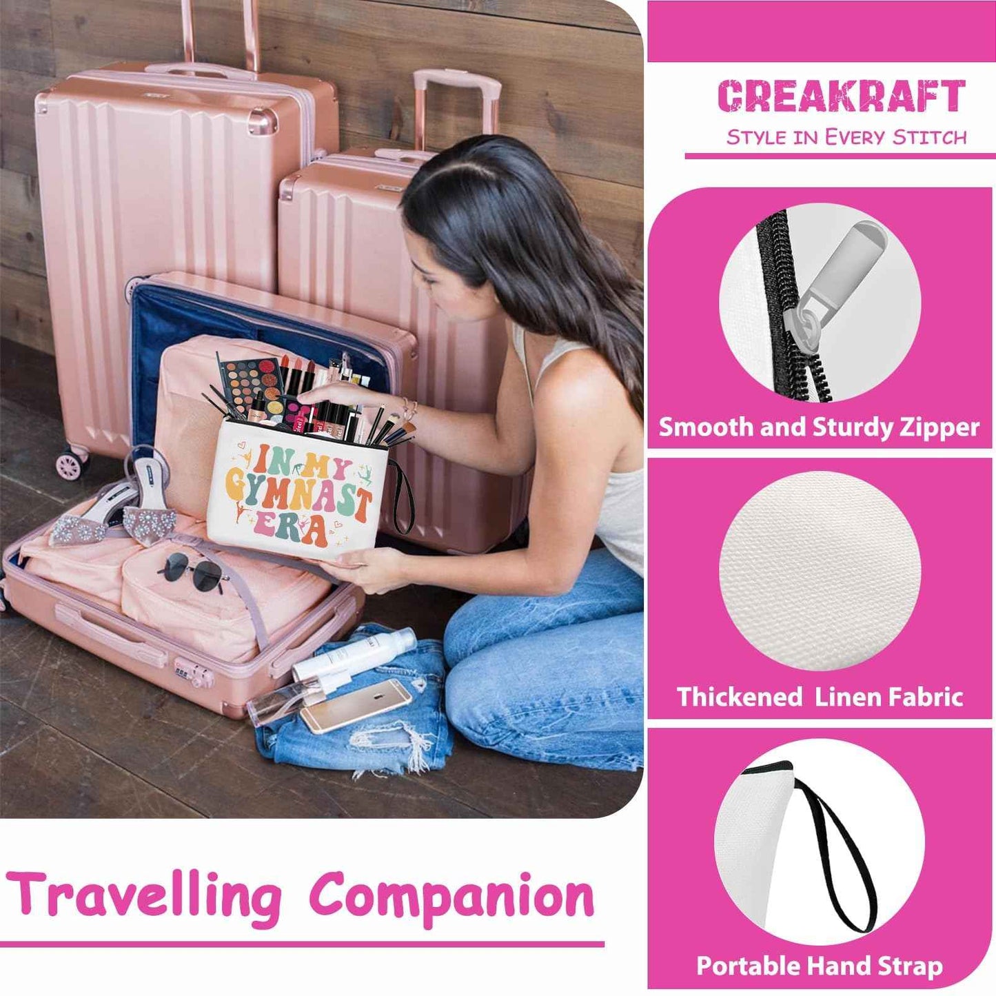 Creakraft Gymnast Makeup Bag IN MY GYMNAST ERA Singer Fans Travel Cosmetic Bag Gymnastics Accessories Vacation Travel Organizer Zipper Pouch Gymnastics Gifts for Girls Women