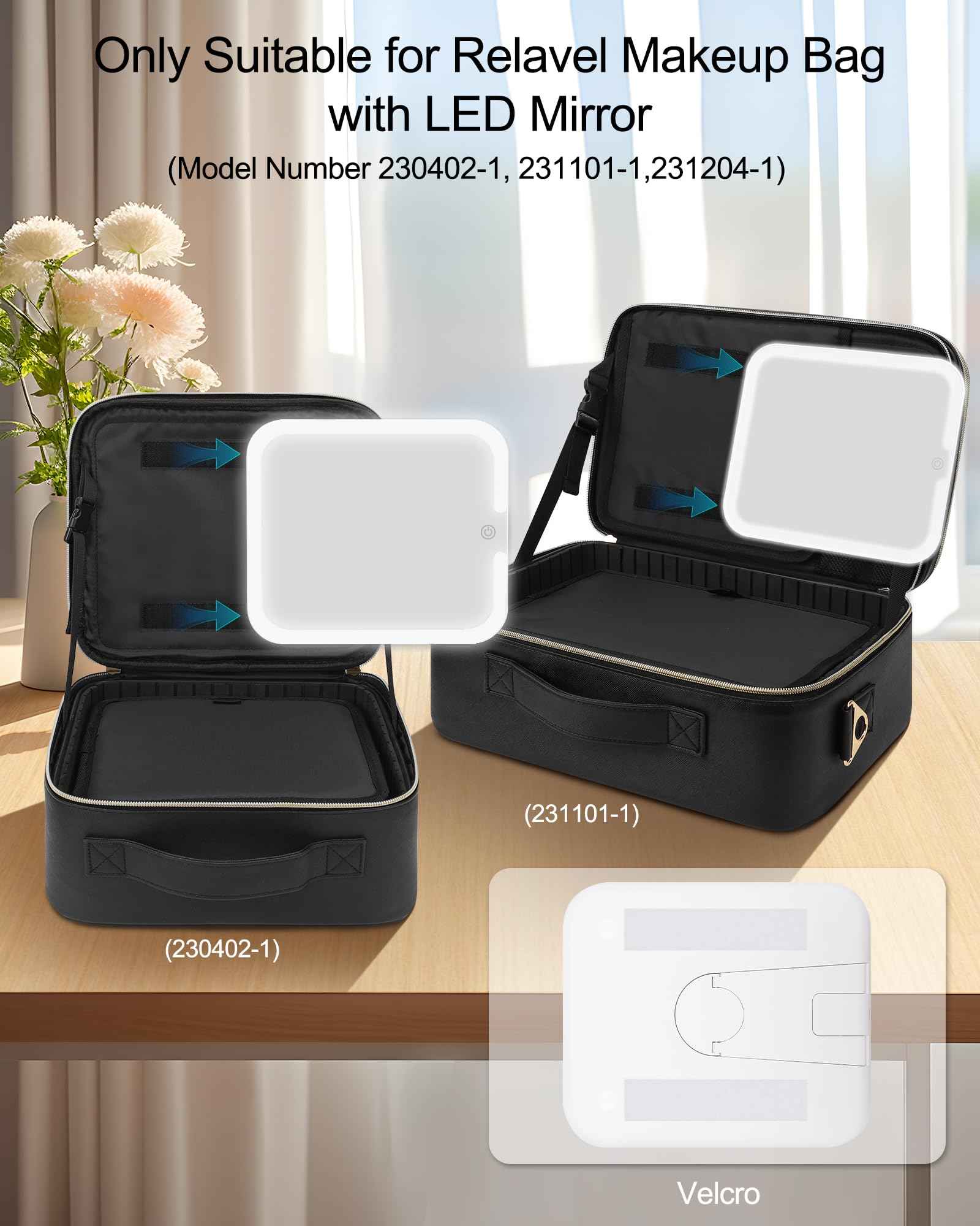 Relavel Makeup Mirror with Lights, LED Replacement for Makeup Bag, 3 Color Lights, Brightness Adjustable, 8.3 x 5.1 Inches