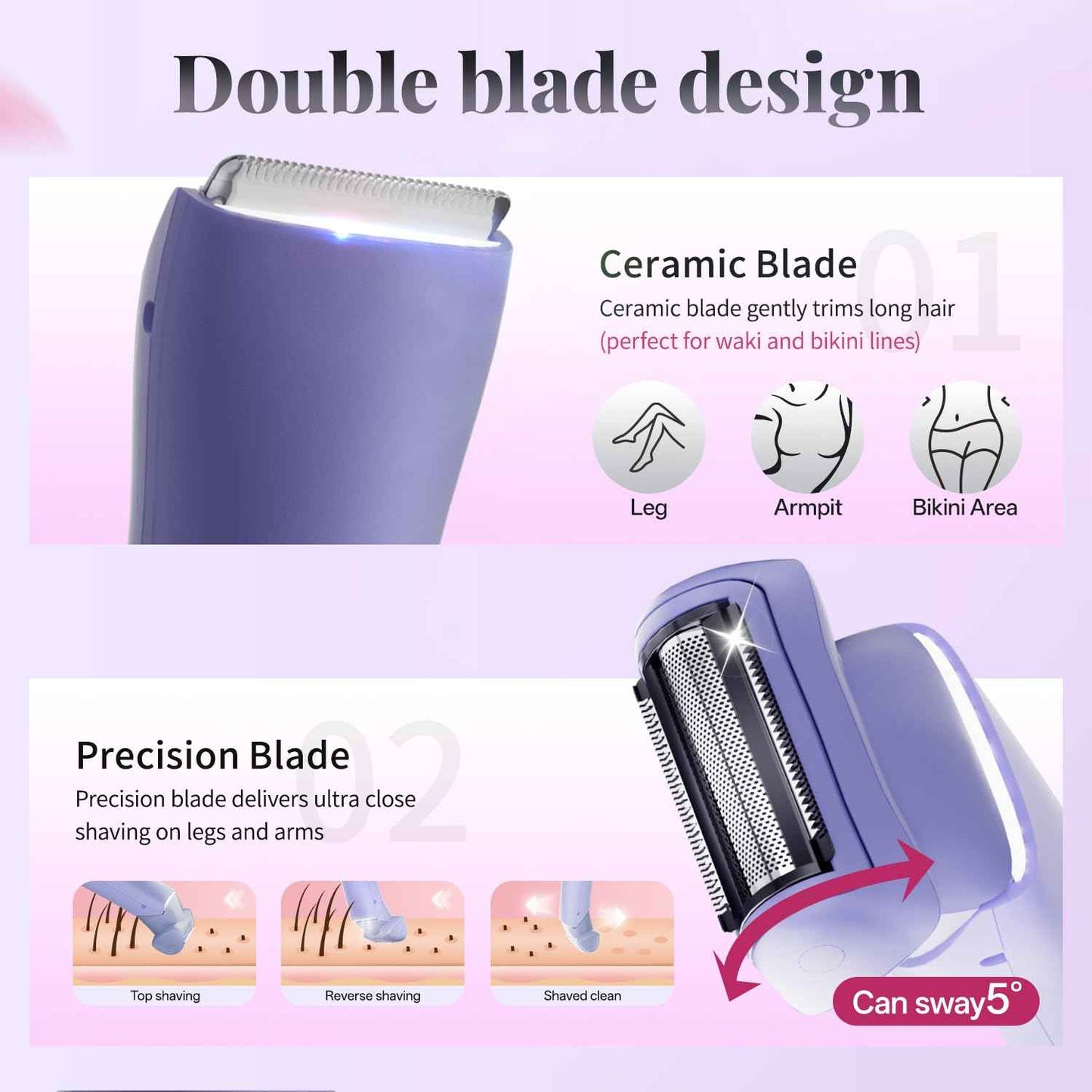 Krofaue Electric Shaver for Women,Rechargeable Bikini Trimmer for Body & Pubic Hair, Wet Dry Women Razor for Legs Underarms Bikini Line, IPX6 Waterproof, LED Display, Travel Lock, Magnetic Charging