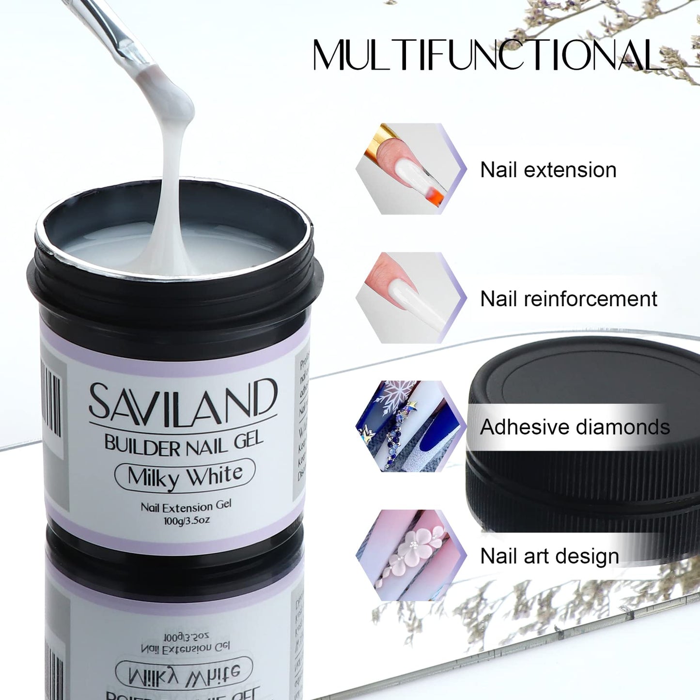 SAVILAND LED & U V Builder Nail Gel - 3.53 oz White Nail Extension for Professional Salon Gel Builder for Nails Hard Gel for DIY Nail Art Supplies Manicure Set, Gift for Women Ladies Girls