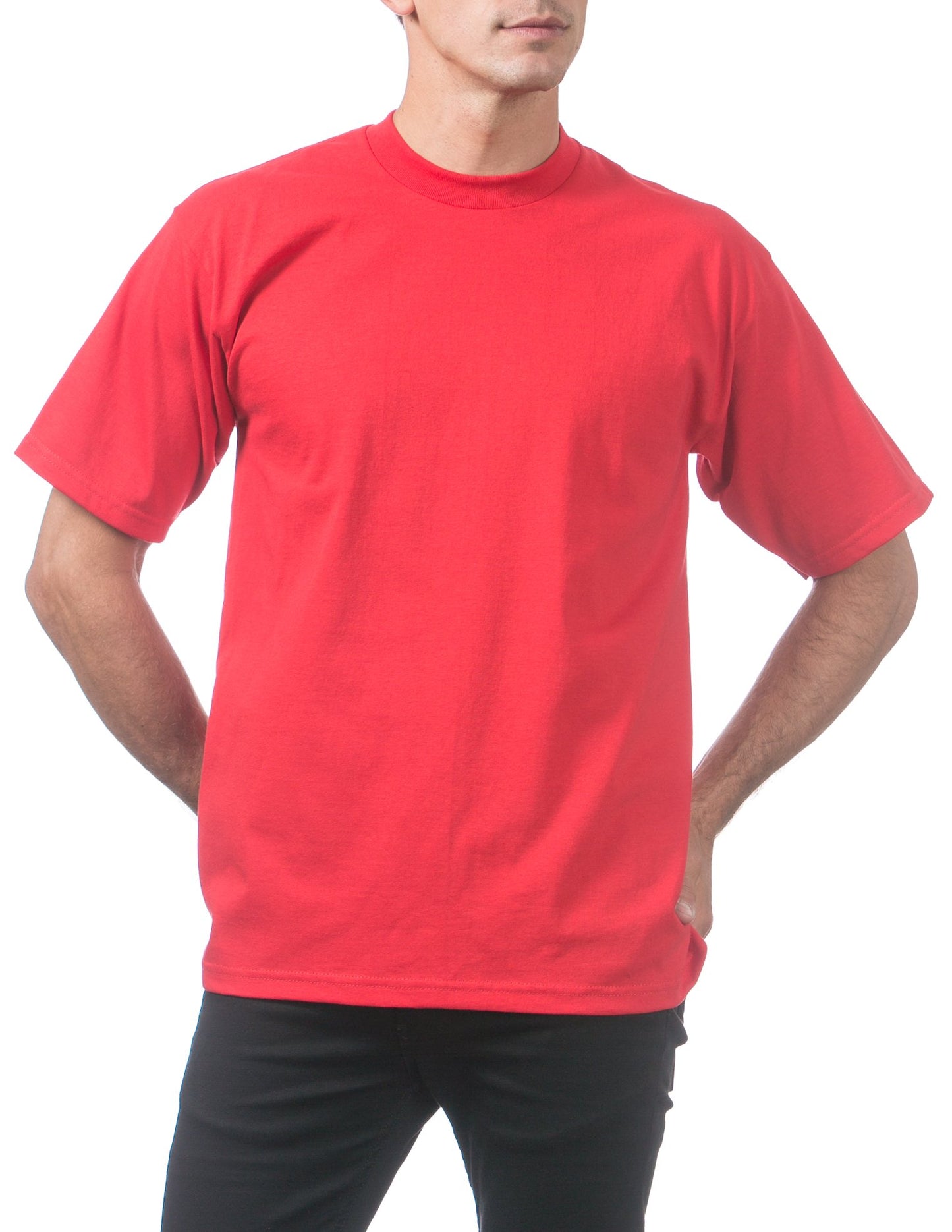 Pro Club Men's Heavyweight Cotton Short Sleeve Crew Neck T-Shirt, Red, Small