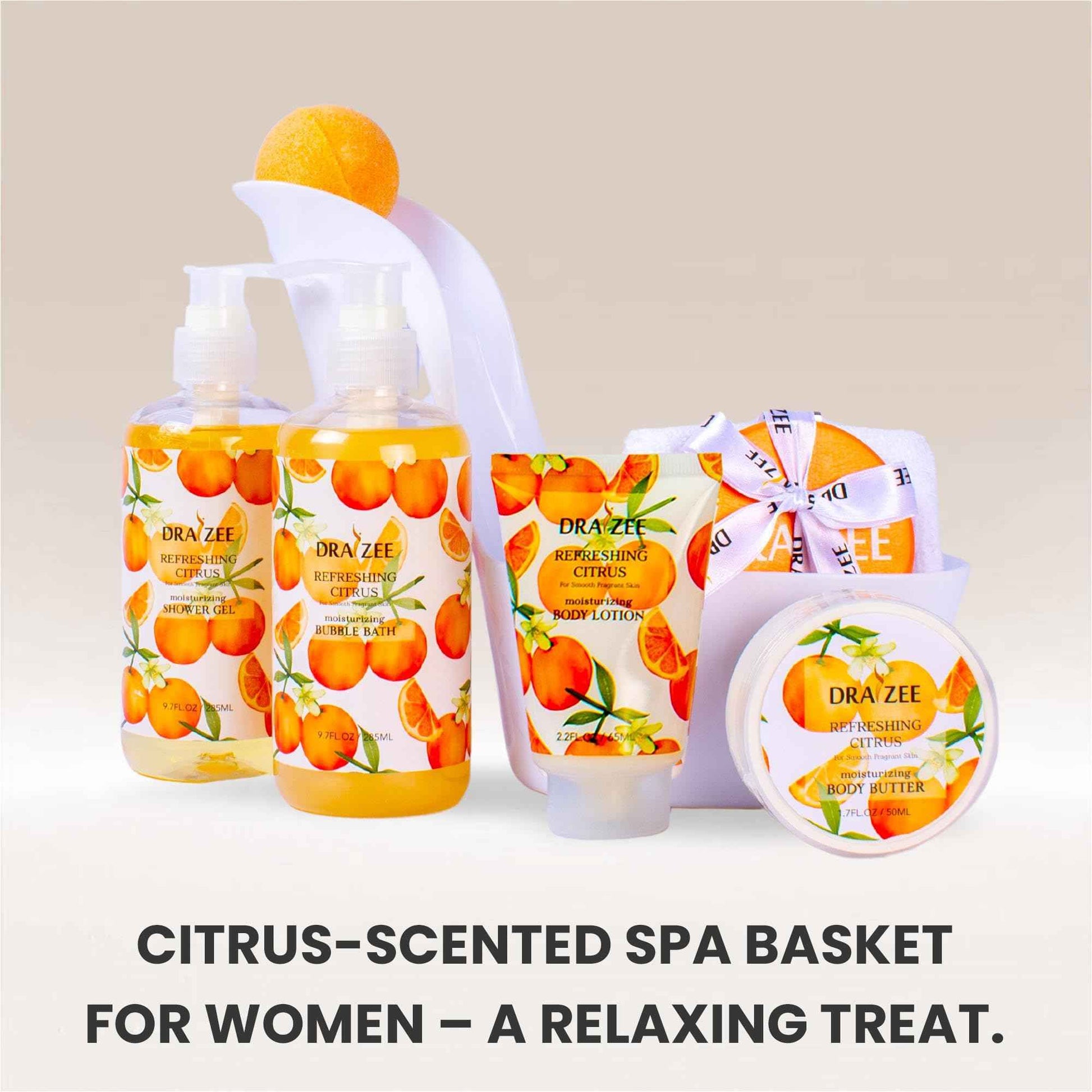 Luxury Spa Gifts for Women – 8 Pc Citrus Scented Bath and Body Set with Bubble Bath, Lotion & More – Luxury Self Care Kit for Wife, Mom, Girlfriend, Birthday Gifts for Women by Draizee