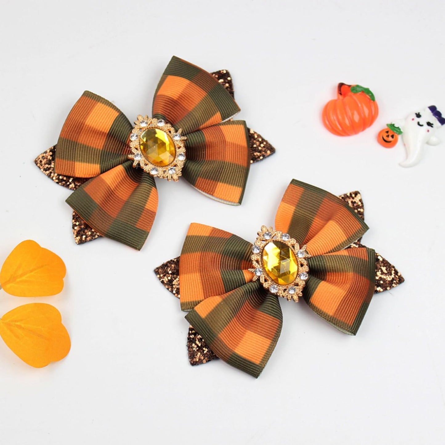 Happy Fall Hair Bows for Girls, Glitter Autumn Checkerd Bow Hair Clips, Thanksgiving Buffalo Plaid Ribbon Bow Barrettes for Teens Toddler Kids Women