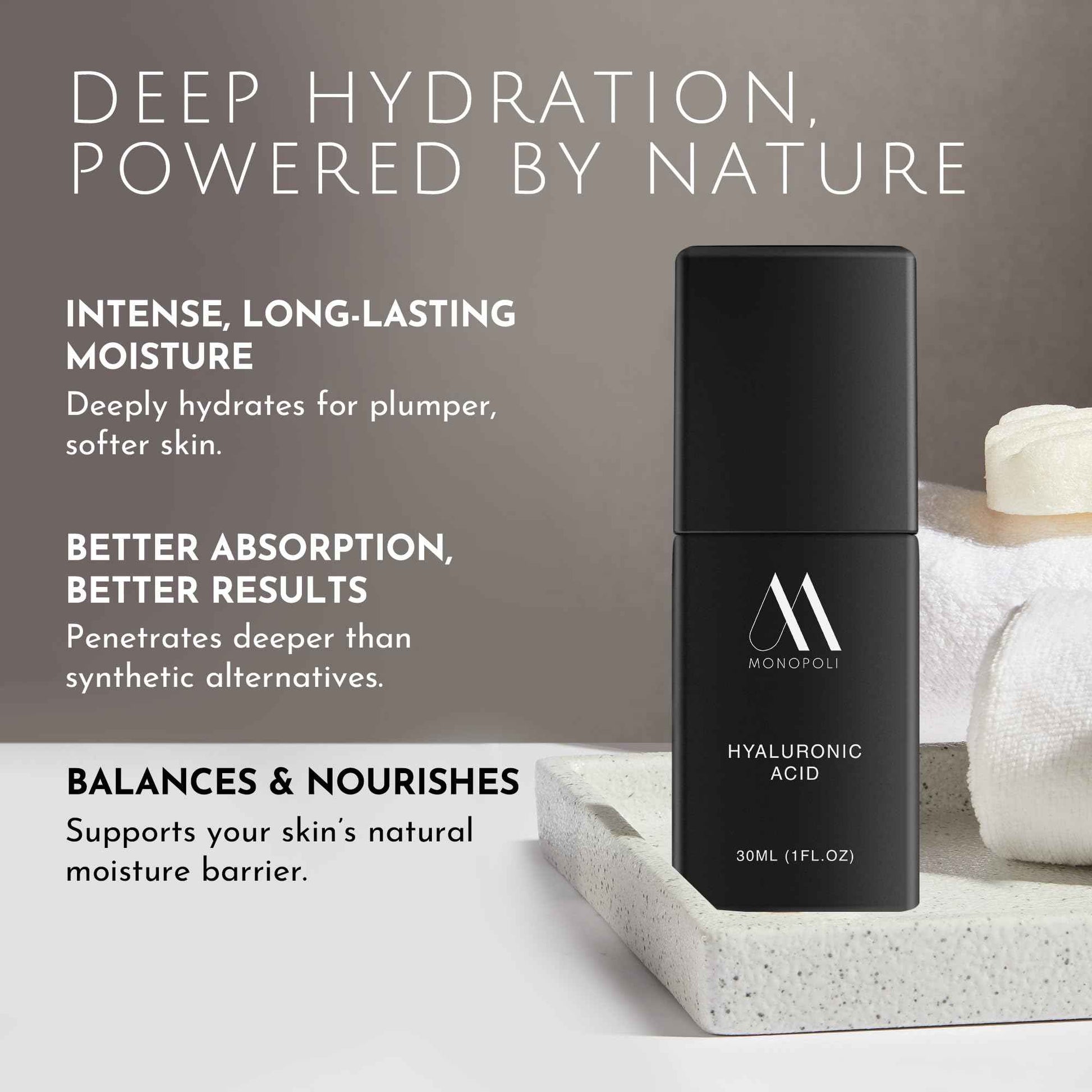 Monopoli Skin Hyaluronic Acid Facial Serum | Intense Hydration for Plump, Bouncy Skin | Snow Mushroom & Hyaluronic Blend | Essential for Deep Moisture | Single 30ml