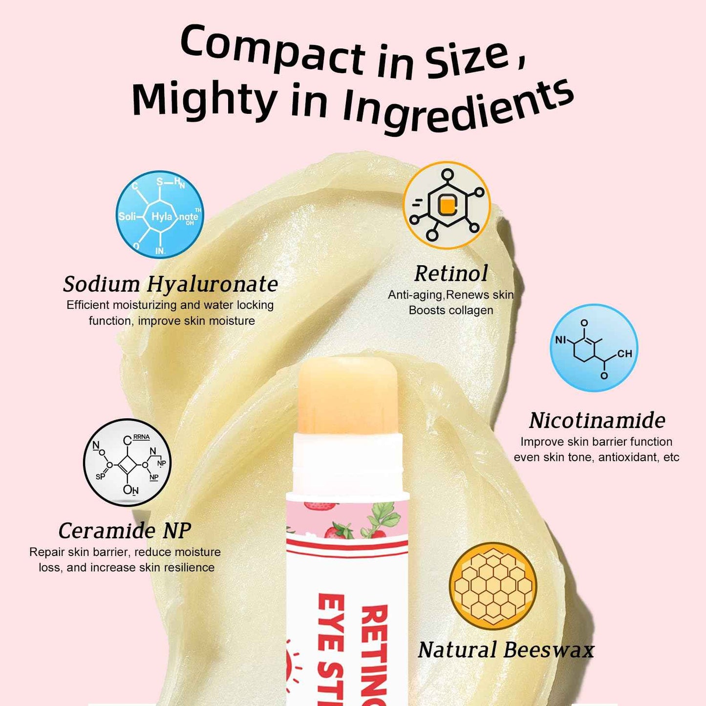 Radiia Retinol Eye Balm Stick with Retinol & Ceramide Complex - Facial Moisturizer for Dark Circles & Wrinkles - Under Eye Brightener Stick, Anti Wrinkle Hydrating Face Skincare(0.13oz *60pcs)