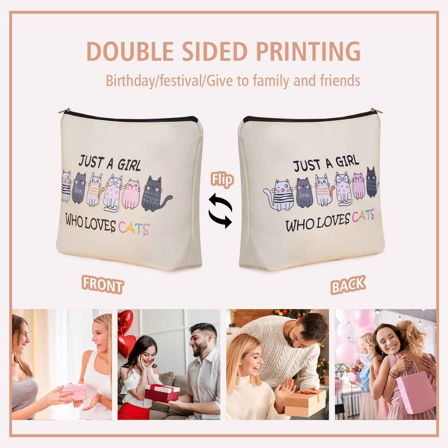 Girlly Cat Makeup Bag For Cat Lover Christmas Gift: Cute Cosmetic Bag & Toiletry Pouch Just A Girl Who Love Cats Themd For Mom, Daughters, Friends,Teen Girl & Women.Ideal Gifts For Travel, Birthdays.