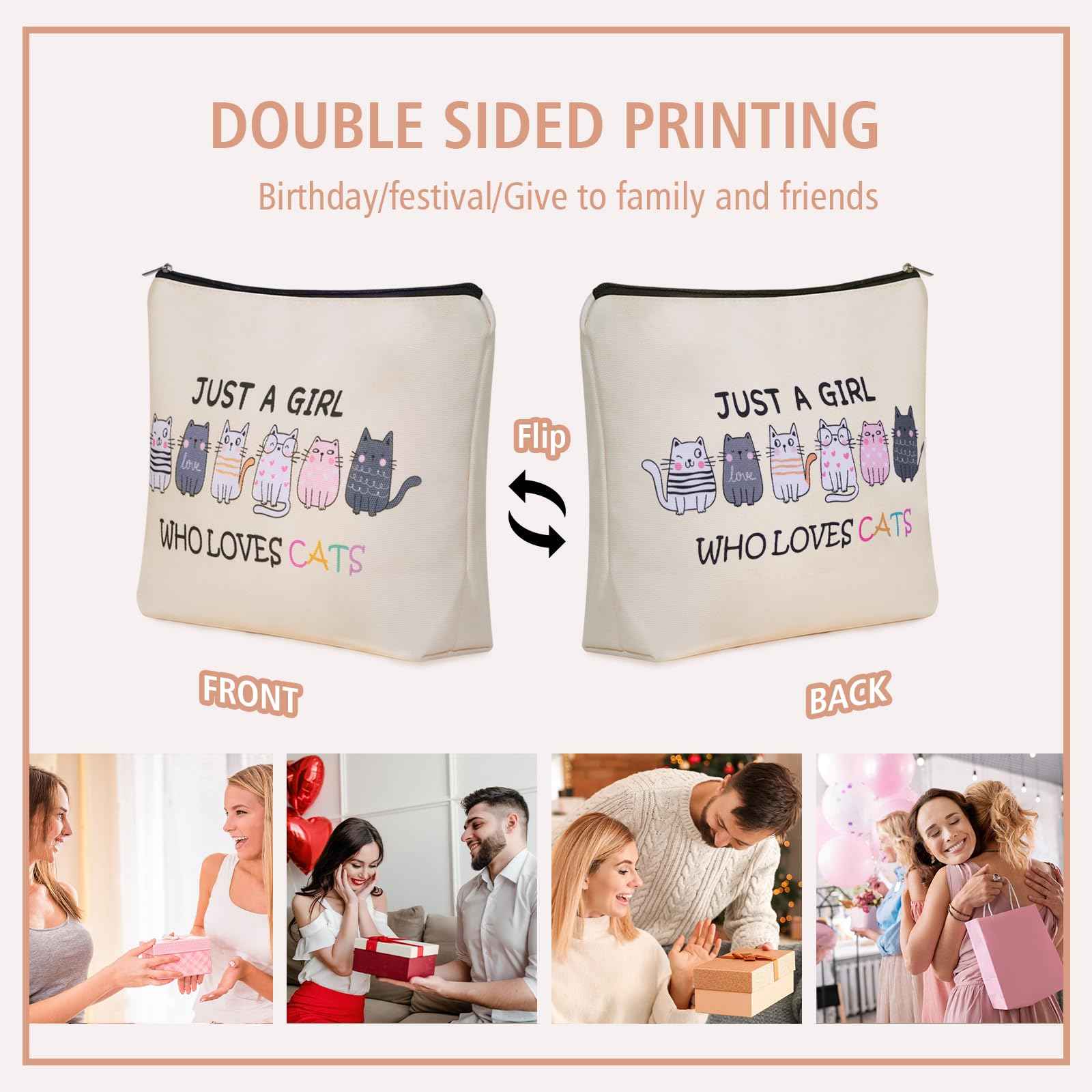 Girlly Cat Makeup Bag For Cat Lover Christmas Gift: Cute Cosmetic Bag & Toiletry Pouch Just A Girl Who Love Cats Themd For Mom, Daughters, Friends,Teen Girl & Women.Ideal Gifts For Travel, Birthdays.