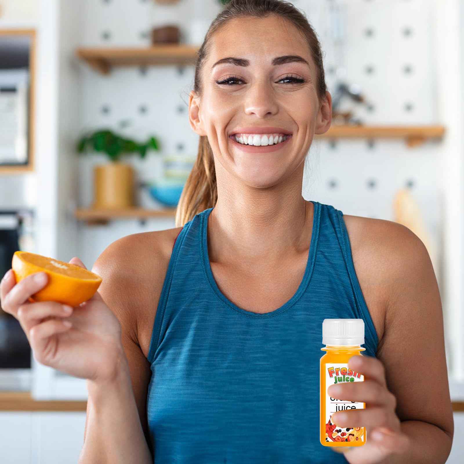 IWOLOMI 100 Pack 2 oz Small Plastic Shot Bottles with Caps Ginger Shots Bottles for Liquids, Reusable Clear Juice Containers with Scale, Funnels, Stickers for Ginger, Liquids, Beverages