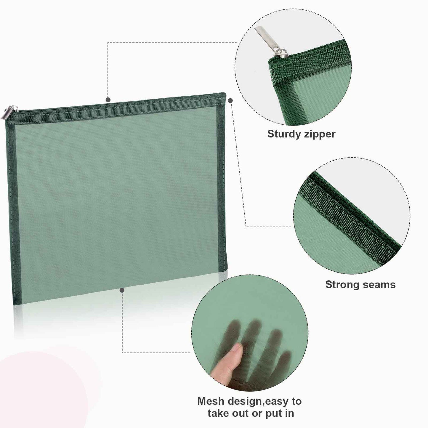 Boao 6 Pieces Mesh Makeup Bags Mesh Cosmetic Bag Portable Travel Organizing Zipper Pouch Toiletries Makeup Pouches for Home Office Travel Accessories(Green)