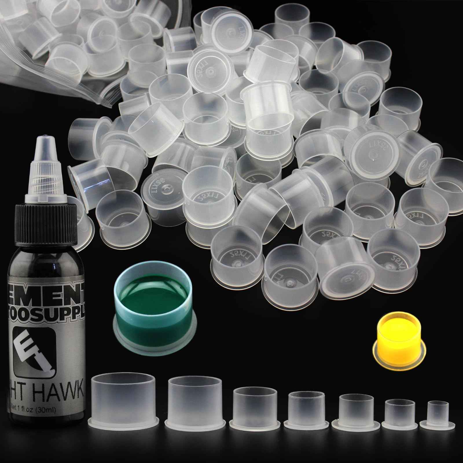 Tattoo Ink Caps with Base Full Size Tattoo Ink Cups-100pcs Clean Ink Cup for Tattoo Permanent Makeup Pigment Container Tattoo Accessories,Tattoo Ink,Tattoo Supplies (17×14mm(100PCS))
