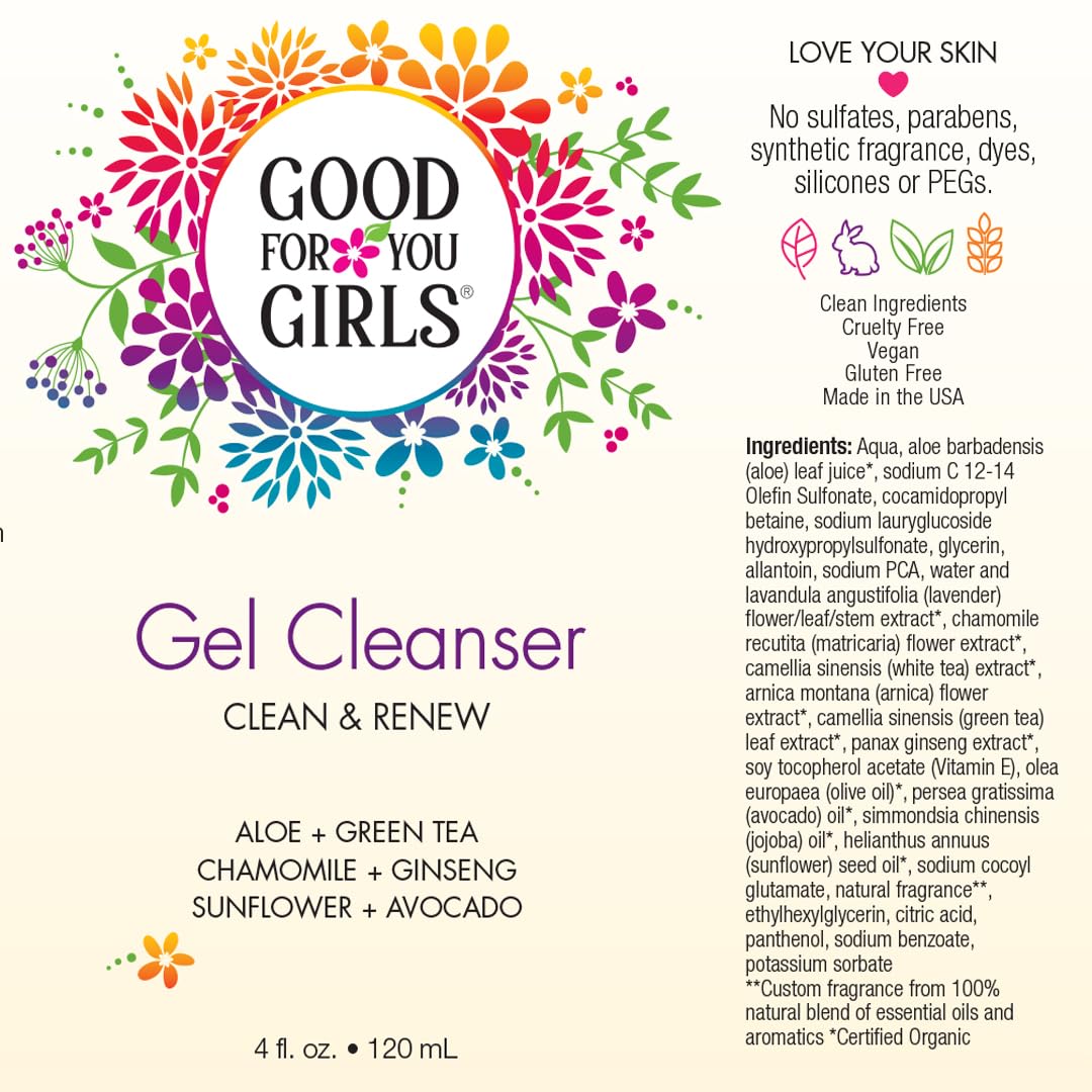 Good For You Girls Gel Facial Cleanser, Natural with Aloe, Chamomile, Green Tea, Ginseng, Vitamin E, pH Balanced, Vegan, Gluten-Free, Kids, Preteens and Teens | 4 fl oz