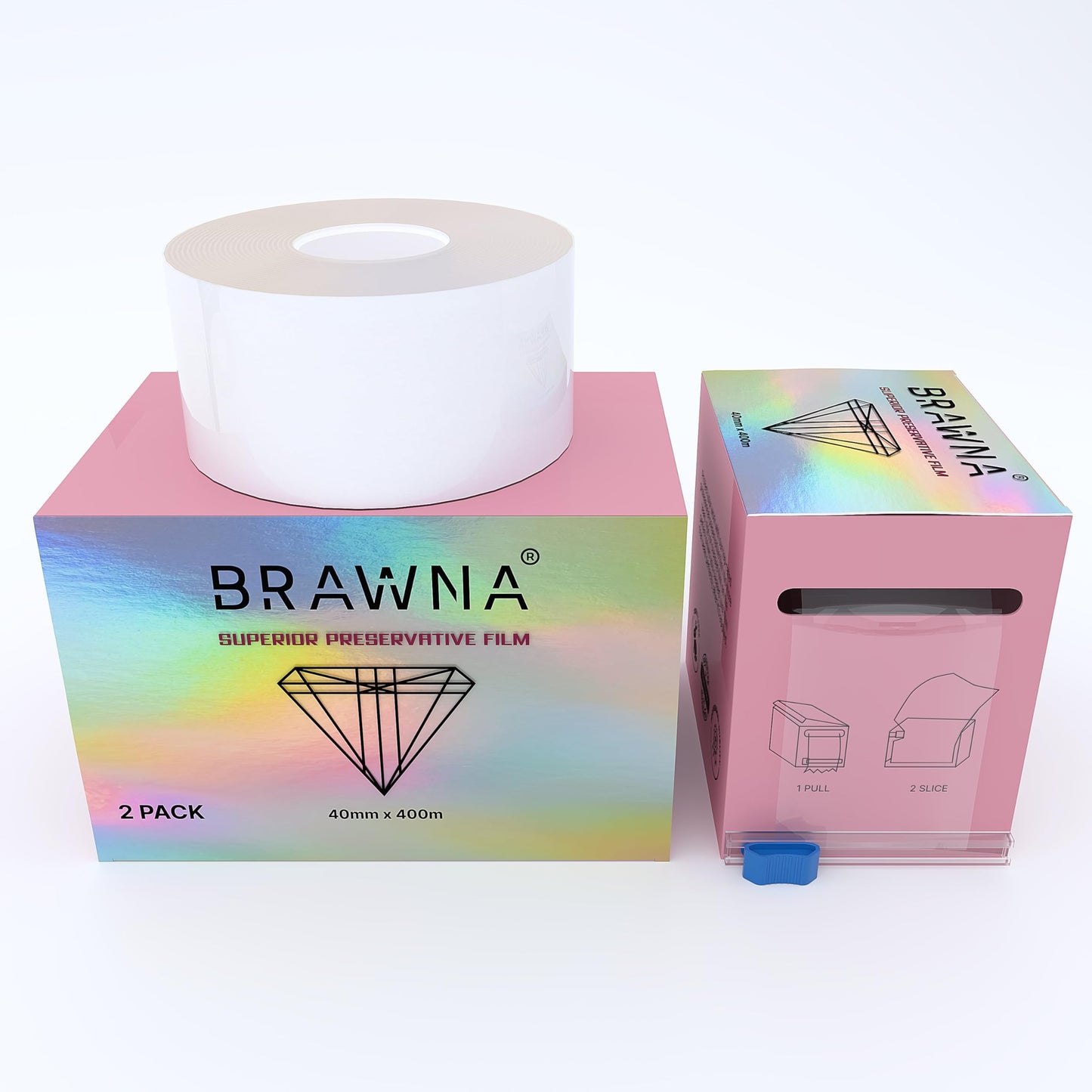 BRAWNA 2 Pack - 2600 Ft [ 800M Total ] Preservative Film – Microblading Wrap for Lip Blush, Eyebrow Lamination & Lash Lift – PMU Plastic Wrap & PMU Supplies - Microblading Kit - Pink Box