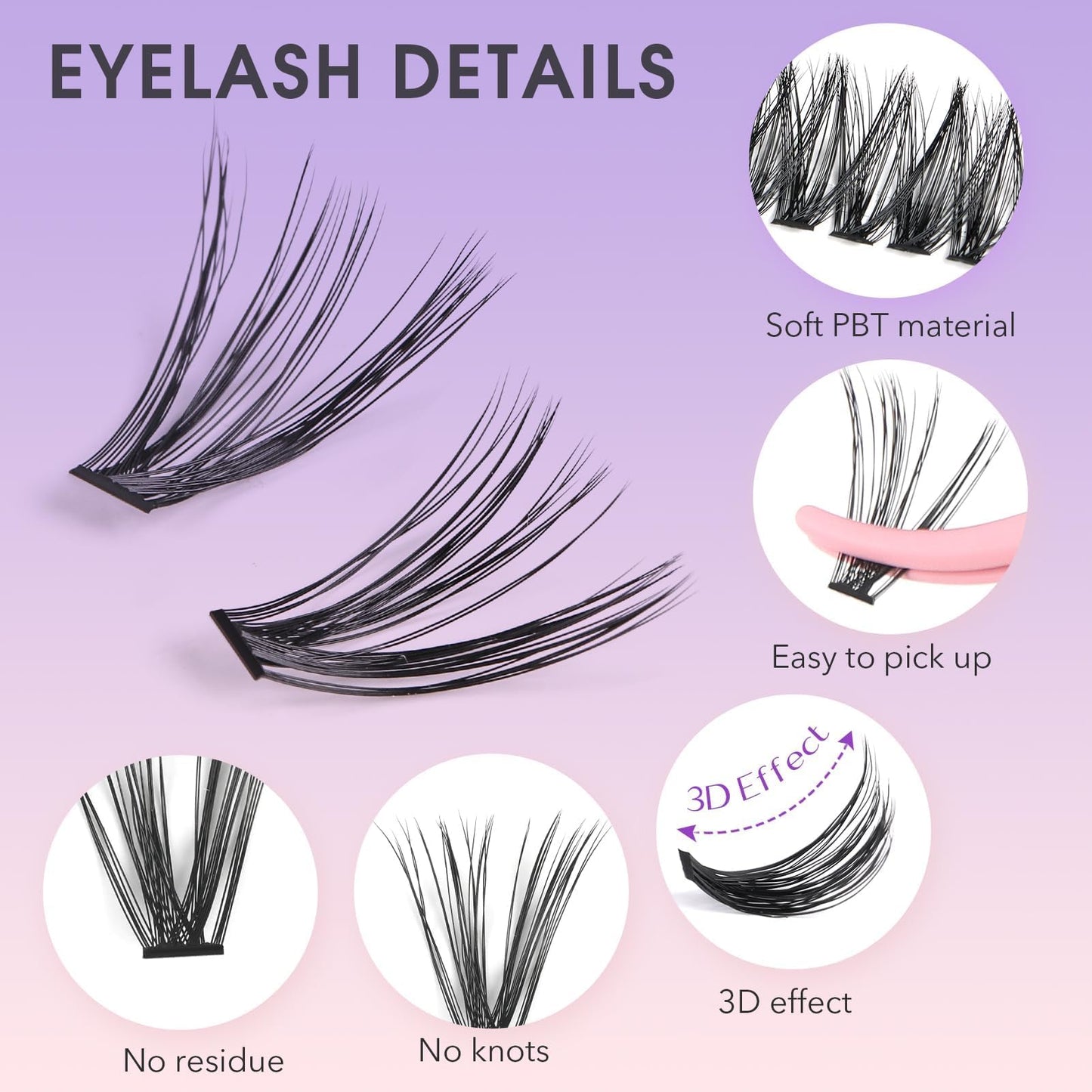 Lash Extension Kit, PITHER 280pcs DIY Eyelash Extension Kit at Home with Lash Bond and Sealant Lash Tweezers for Self Use (0.07mm 10-16mm Volume Lash Clusters 40D+50D)