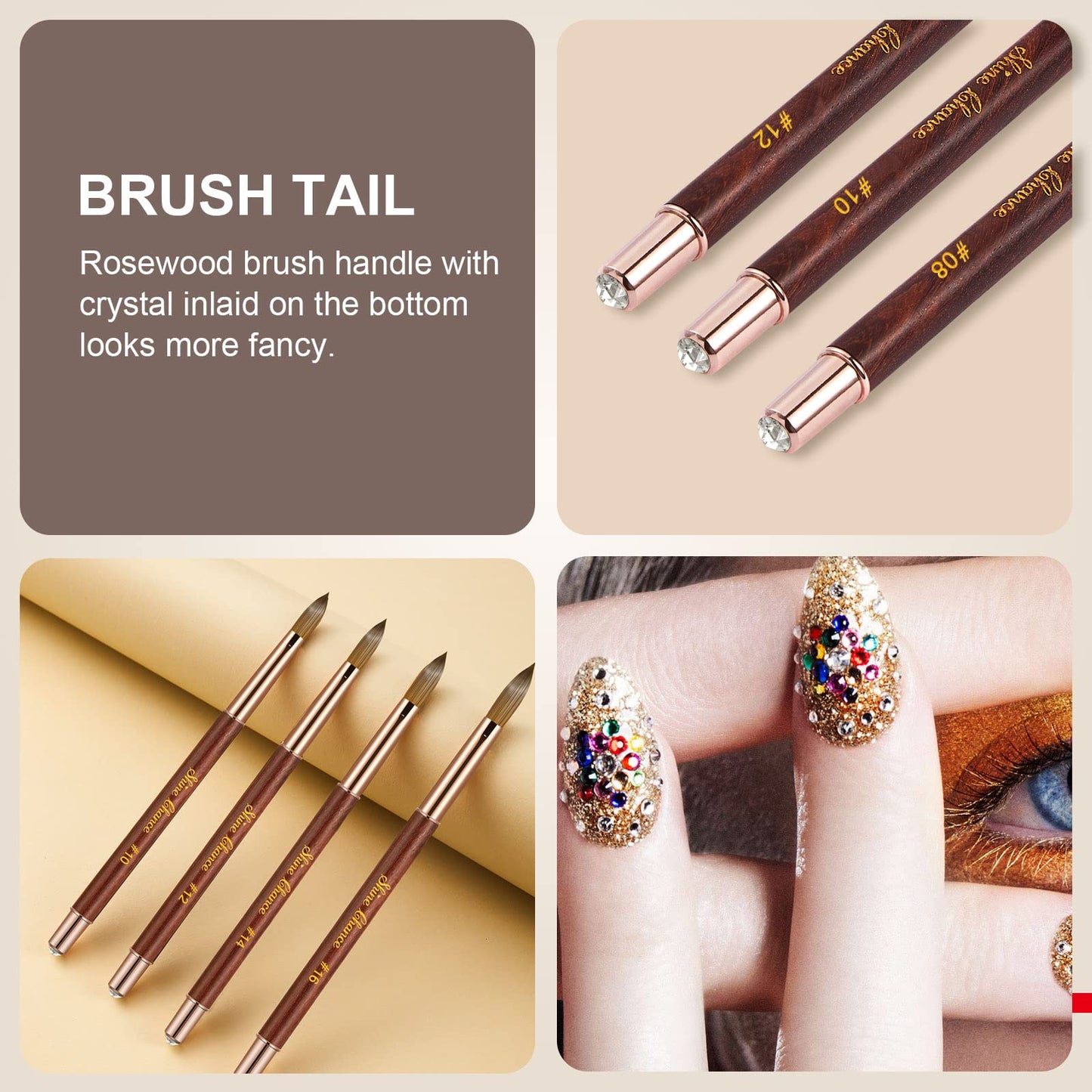 Shine Chance Acrylic Nail Brush Size 6, 100% Real Kolinsky Art Nail Brush for Acrylic Powder Application, Handmade Wood Handle Nail Extension Tool for Professional DIY Home Salon and Beginners