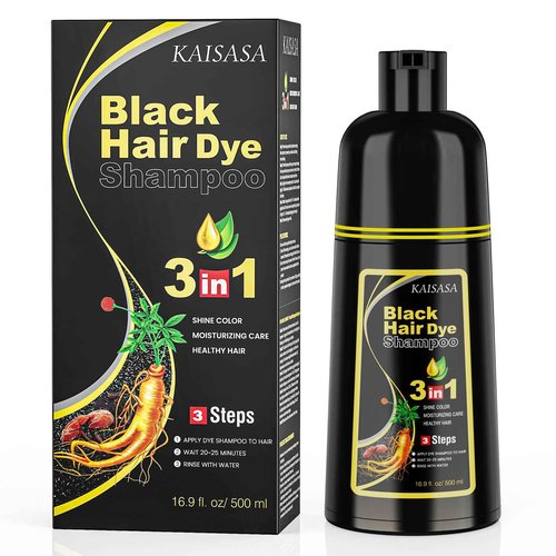KAISASA Black Hair Dye Shampoo 3 in 1 for Gray Hair, Hair Color Shampoo for Women Men Grey Hair Coverage 500ml (Black)