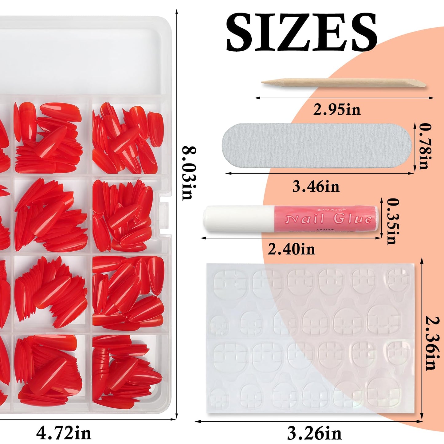 LoveOurHome 360pc Almond Press on Nails Medium Fake Nails Christmas Almond Nail Tips Full Cover Fase Nail Red Acrylic Nails Press ons Nail Almond Fingernail with Glue Adhesive Tabs for Women Girls