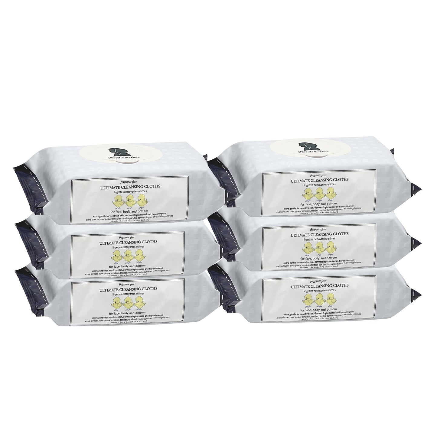 Noodle & Boo Ultimate Baby Body and Face Cleansing Cloths, Fragrance Free, 72 Count (Pack of 6)