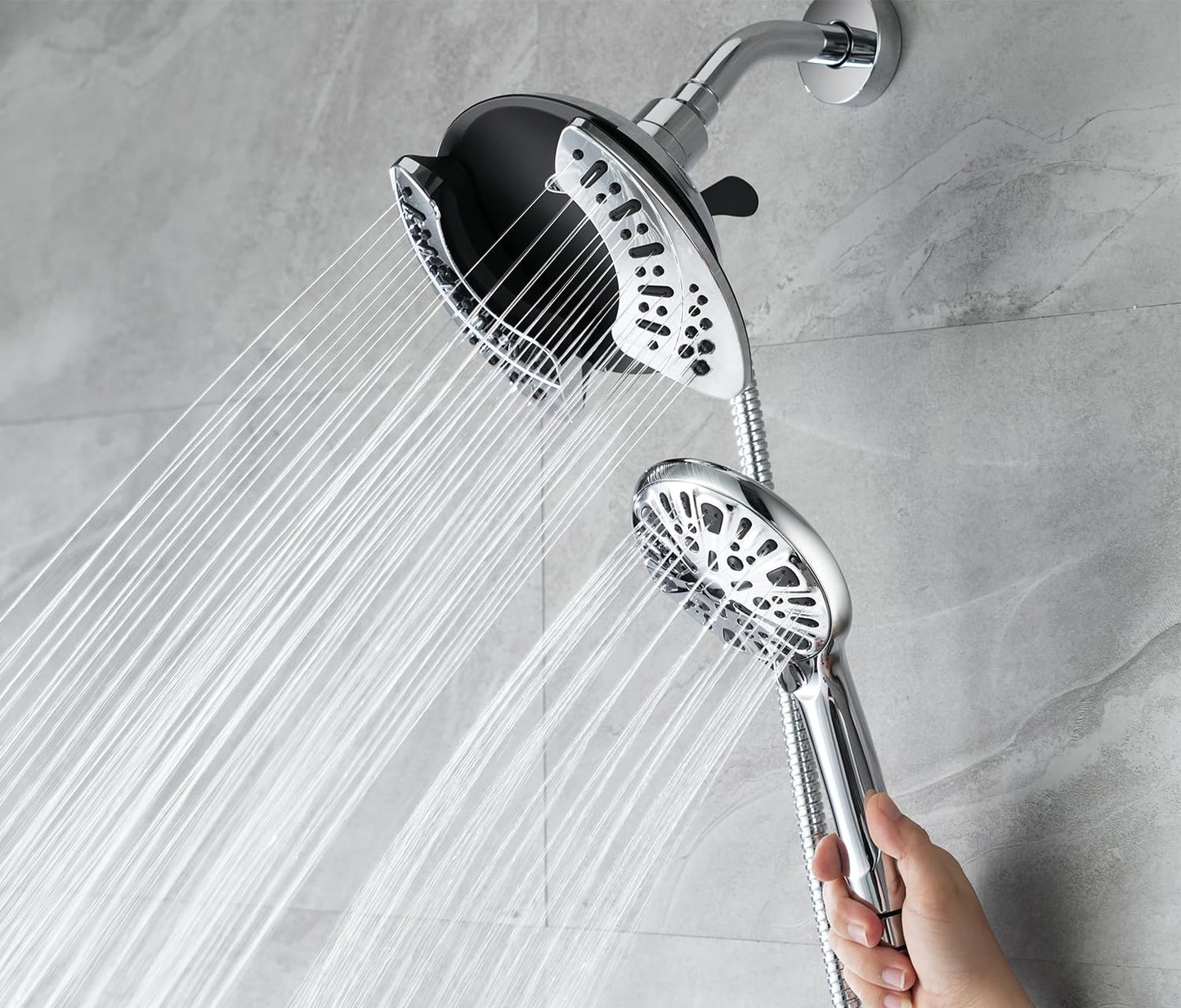 INAVAMZ 2-in-1 Shower Head with Handheld Combo: 2.5GPM Rainfall Shower Head & Handheld Shower Head Use Together or Alone, 9 Spray Settings Hand Held Shower Head with Hose