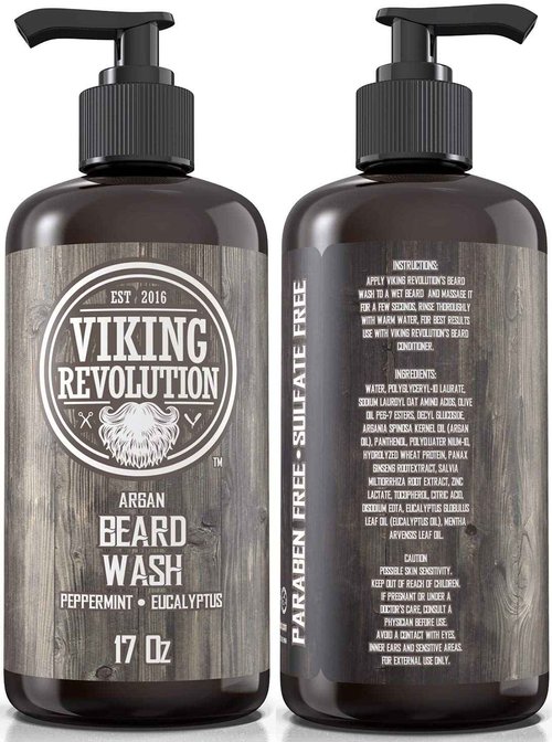 Beard Wash Shampoo w/Argan & Jojoba Oils - Softens & Strengthens - Natural Peppermint and Eucalyptus Scent - Beard Shampoo w/Beard Oil (17 oz Shampoo)