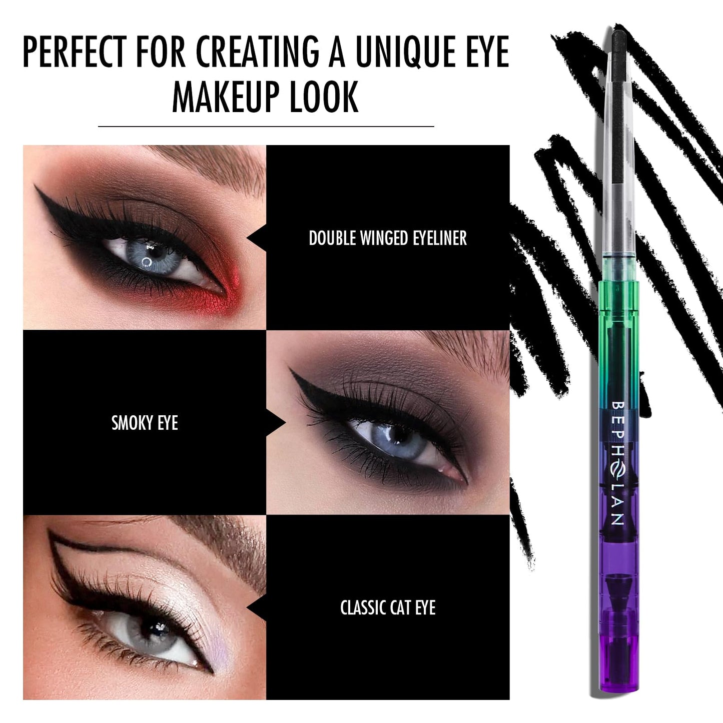 BEPHOLAN Black Eyeliner Pencils,Waterproof Gel Eyeliner Pencil Black Waterline Eye Liner Pen for Women Waterproof Smudge Proof Long-lasting (BLACK)