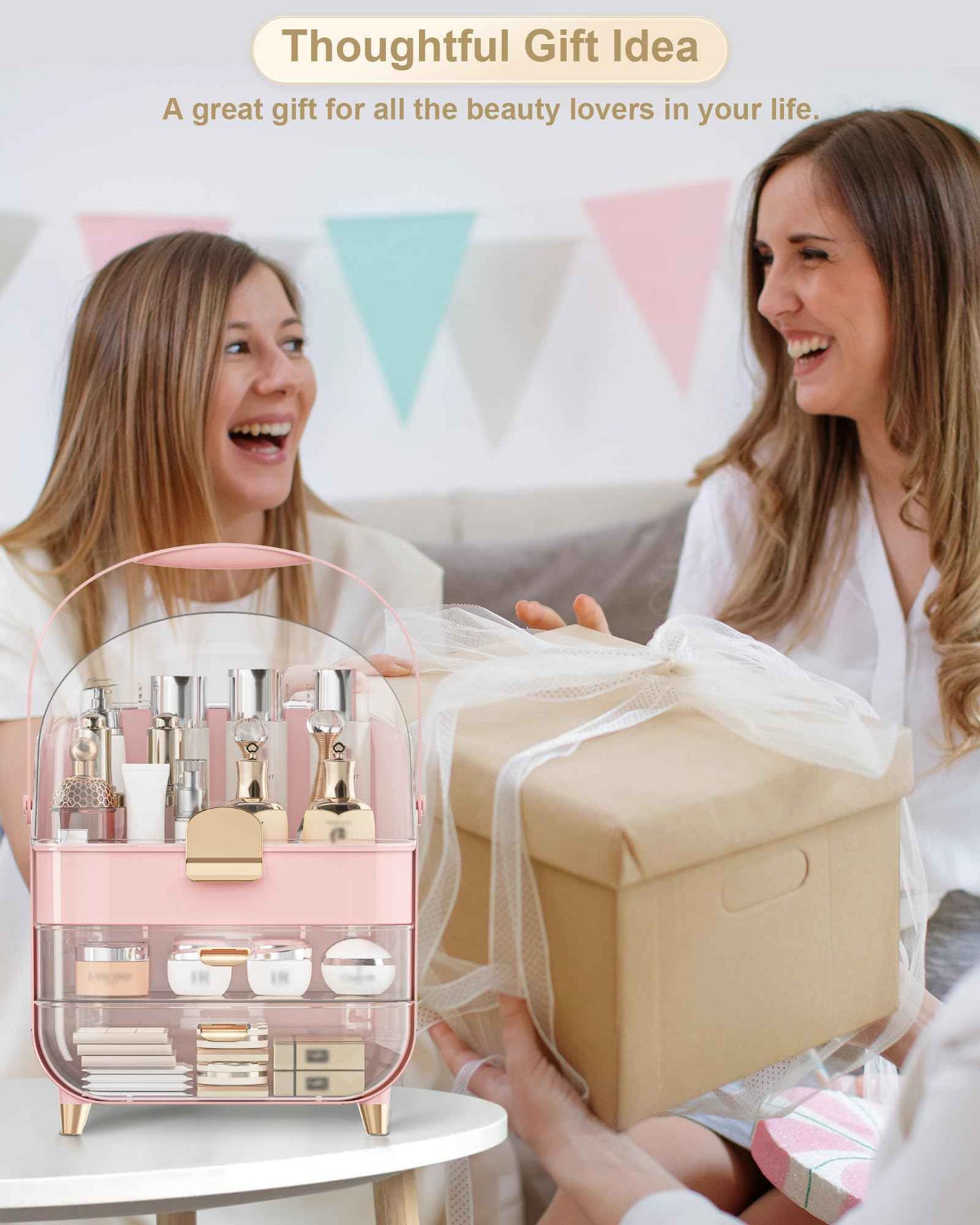 Makeup Organizer Countertop, Skincare Holder Bathroom Counter Organizer, Storage Box Cosmetic Display Cases, Teen Girl Gifts Make up Organizers for Vanity, Dresser (Pink)