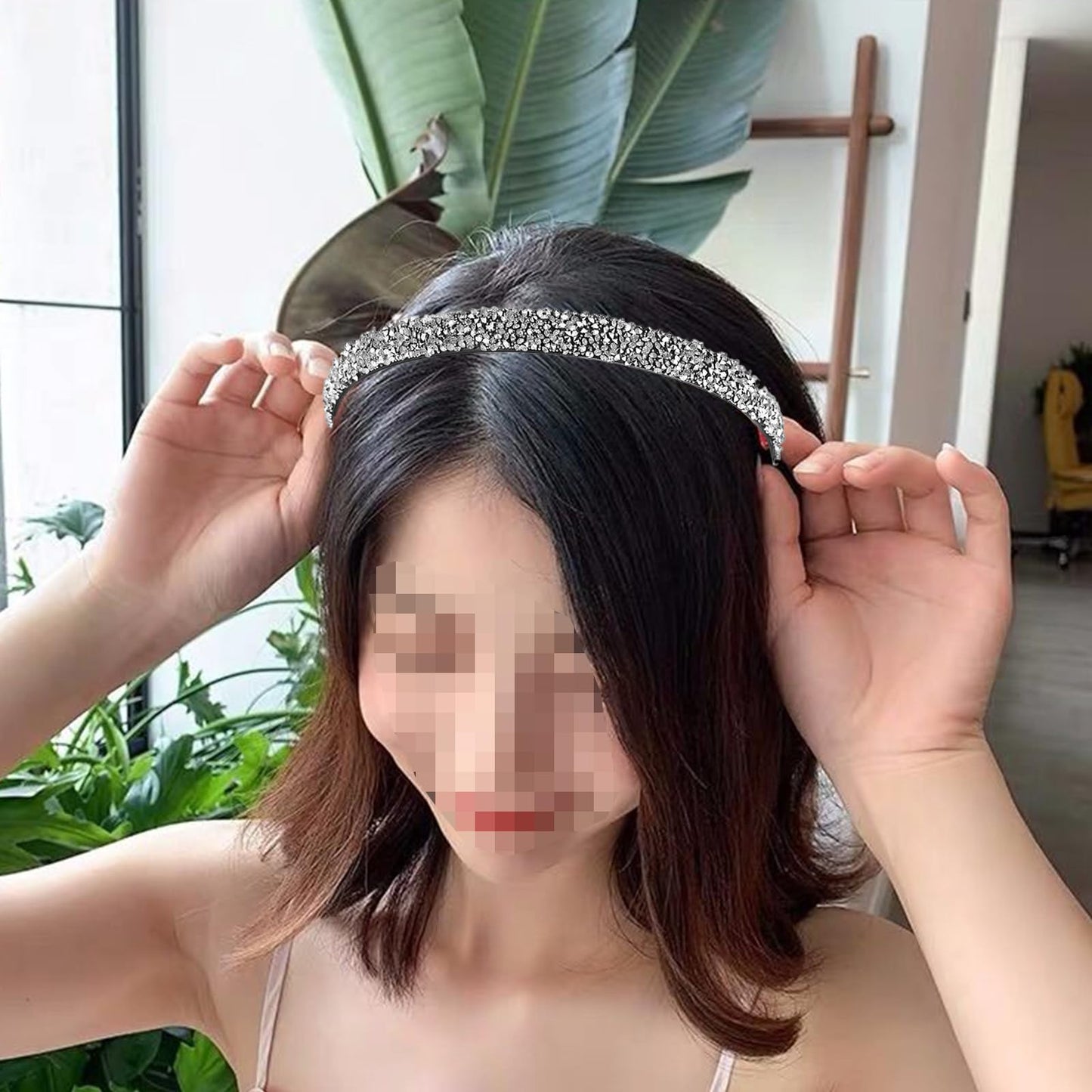 Thin Silver Rhinestone Headband - 1Pcs Bling Sparkly Crystal Diamond Black Headband Wedding Headbands Non Slip Fashion Hair Band Hair Accessories for Women Girls Bride Bridesmaids Wedding Party