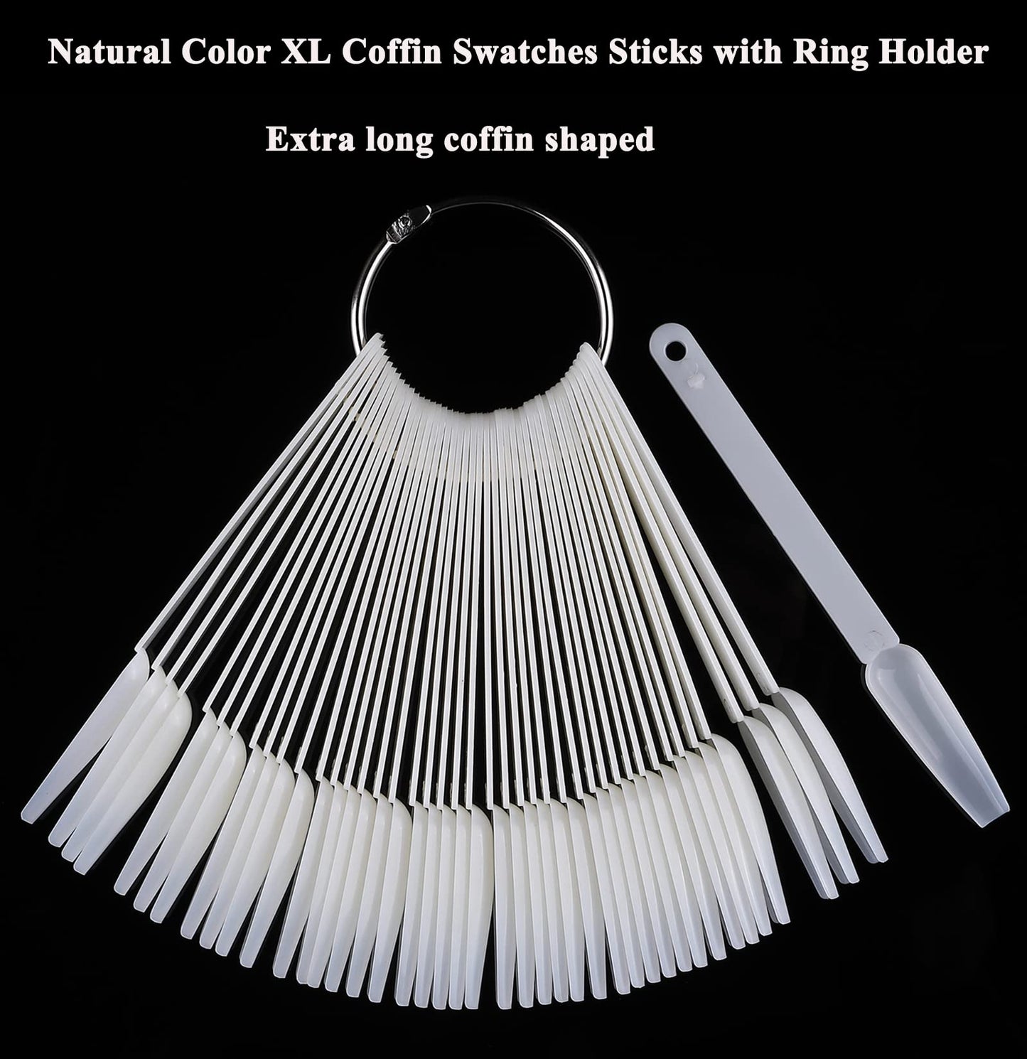 150pc Long Coffin Nail Swatch Sticks Vanish Polish Color Design Display Stick Tips Ballerina Fan Cards Nails Art Practice Tools with Rings