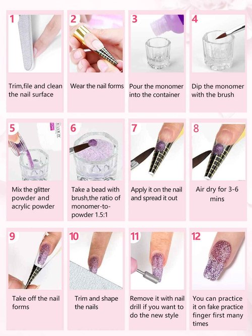 42 Colors Acrylic Nails Kits with Drill and UV Light- Acrylic Nail Powder Glitter and Monomer Liquid Kit with Nail Storage Bag, 5PCS Practice Finger