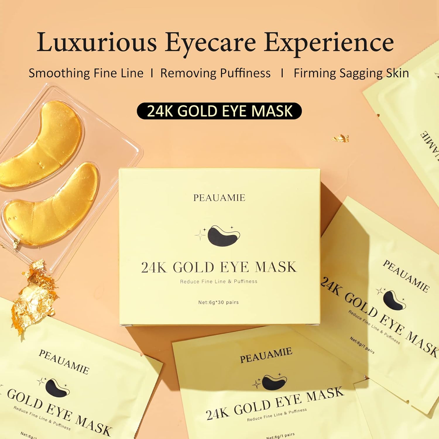 Under Eye Patches Gold and Hyaluronic Acid for puffy eyes,Rose Eye Masks for Dark Circles and Puffiness skin care Smooth Wrinkles products 30 Pairs