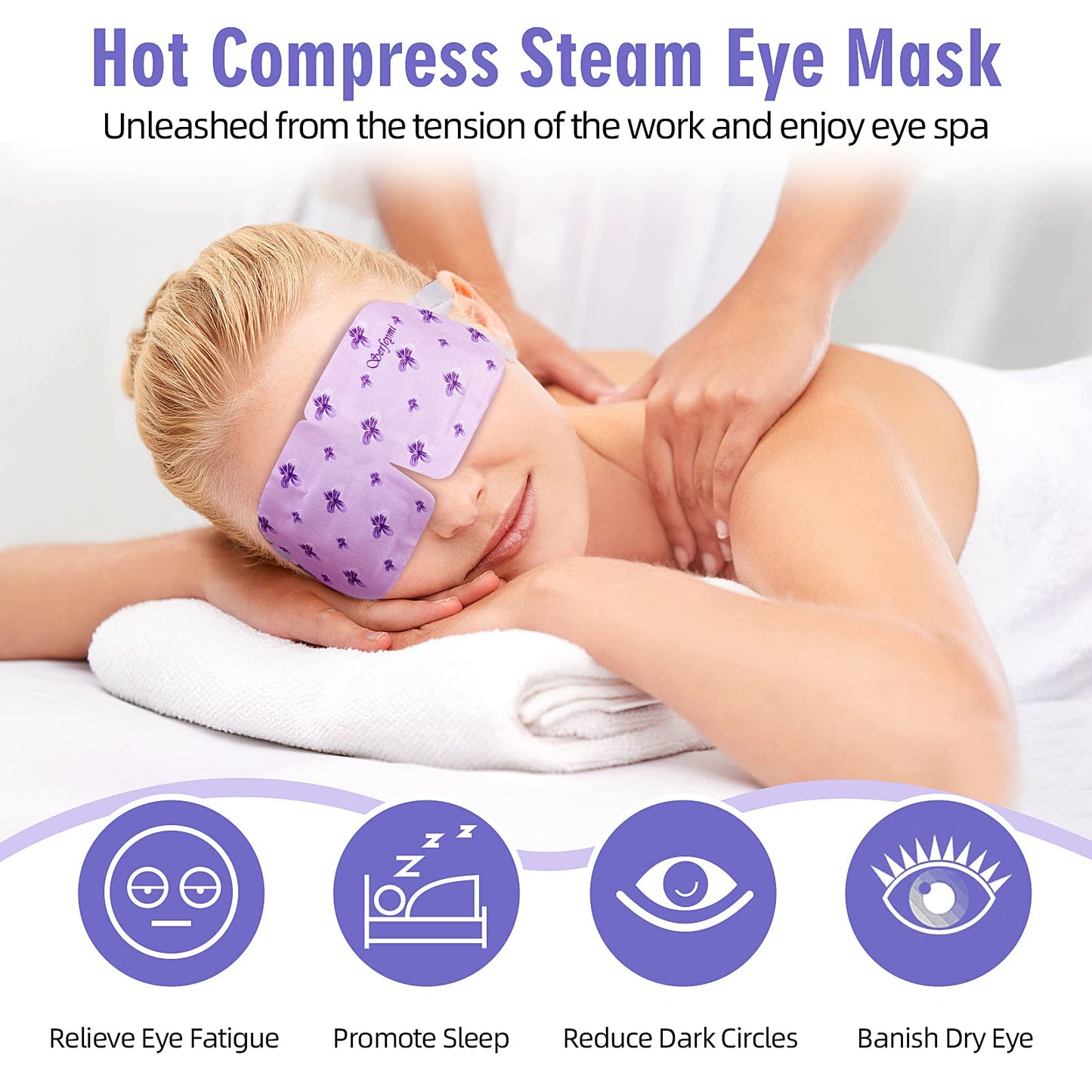 Serfeymi 10 Packs Steam Eye Masks Relieve Eye Fatigue, Hot Compress Self Heating Warm Eye Mask, Disposable Eye SPA Heated Eye Mask for Dry Eyes Dark Circles Tired Eyes -Lavender(5PCS)+ Chamomile(5PCS)