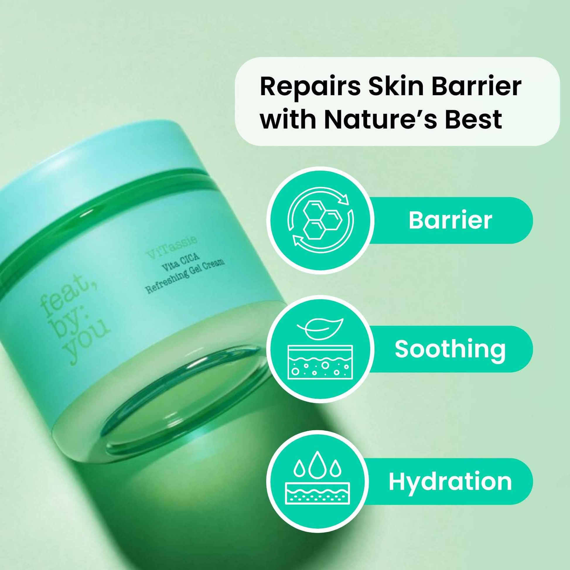 Feat by You - ViTassie CICA Refreshing Gel Cream (2.7 FL OZ) Face Moisturizer for Dry Skin, Acne-Prone, Sensitive Skin with Vitamin C, Centella Asiatica, Niacinamide, Hydrating, Soothing, Korean Made