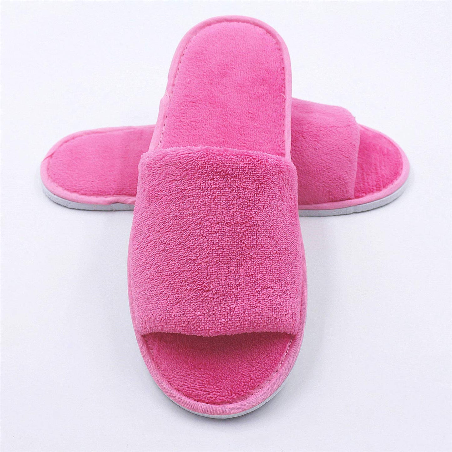 Spa Slipper- 5 Pairs of Velvet Open Toe Slippers with Travel Bags- One Size Fit Most Men and Women for Spa, Party Guest, Hotel and Travel, Washable and Non-Disposable Pink