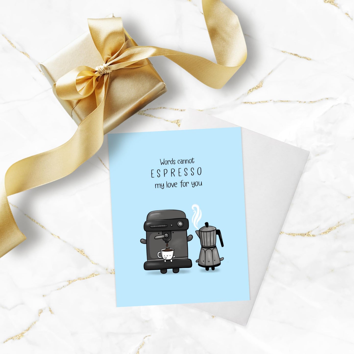 Esprsso Anniversary Birthday Card, Father's Day Card for Her Him/Funny for Boyfriend Girlfriend/Husband Wife/Handmade Greeting Card (Words cannot espresso my love)