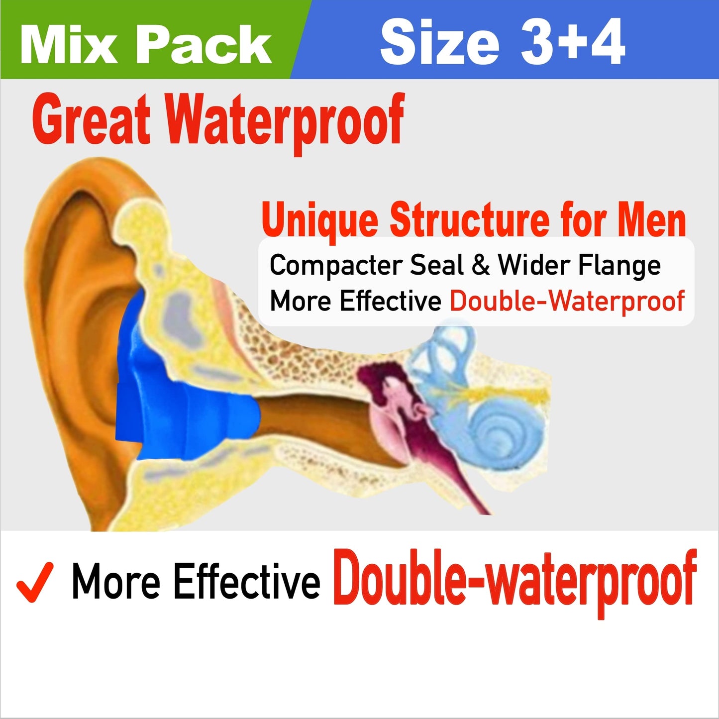 WaterDam Swimming Ear Plugs Great Waterproof Ultra Comfy Earplugs Prevent Swimmer's Ear