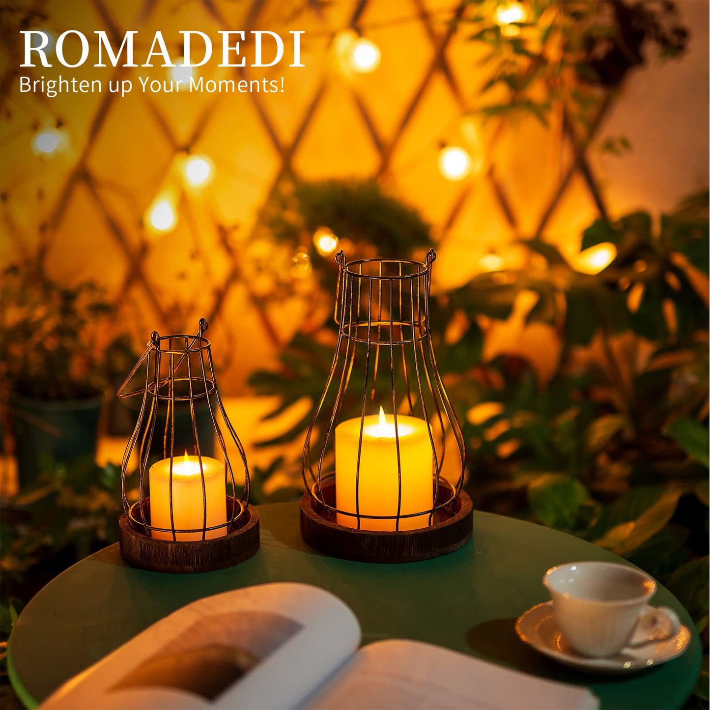 Romadedi Lantern Farmhouse Home Decor - Rustic Candle Holders Decorative Lanterns for Candle Living Room Kitchen Dining Coffee Table Fireplace Mantle Outdoor